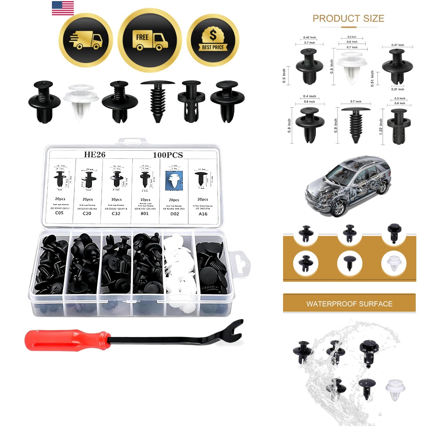 100 PCS Bumper Push Fasteners Rivet Clip Kit, ABS Retainer Expansion Screws w... 100 PCS Bumper Push Fasteners Rivet Clip Kit, ABS Retainer Expansion Screws w...