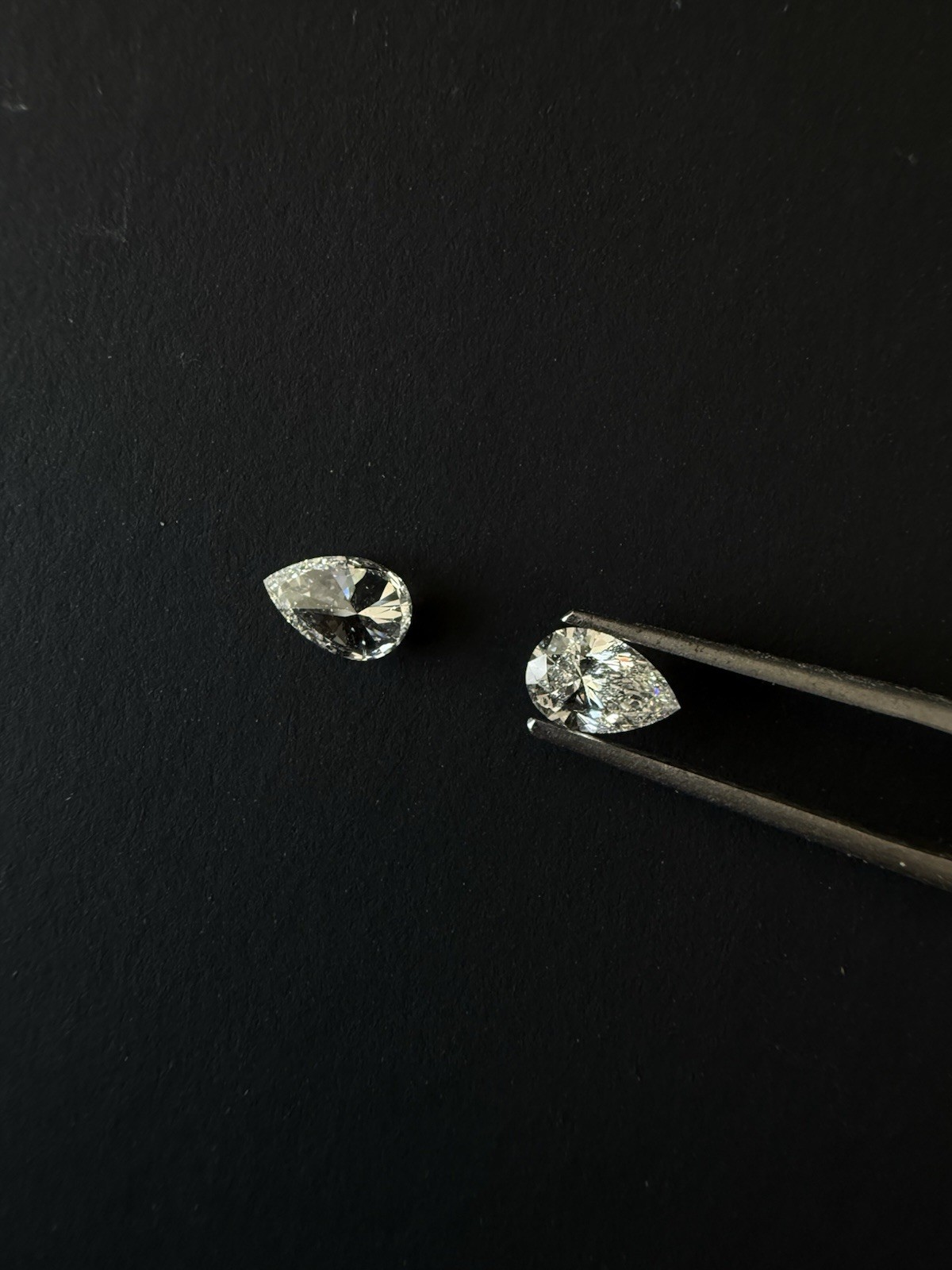 1.45 ctw Pear Shape Diamond Lab Grown 2pc Studs Earring Sidestones .75ct Each