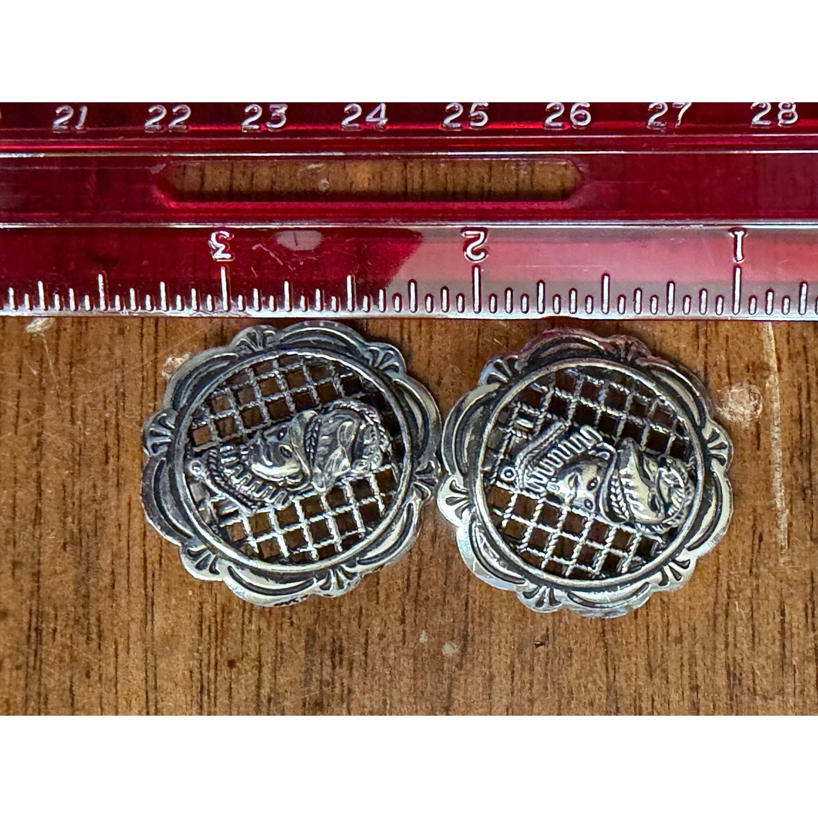Vintage Western Germany Silver Tone Lattice Figure Clip On Earrings 1 Inch Vintage Western Germany Silver Tone Lattice Figure Clip On Earrings 1 Inch