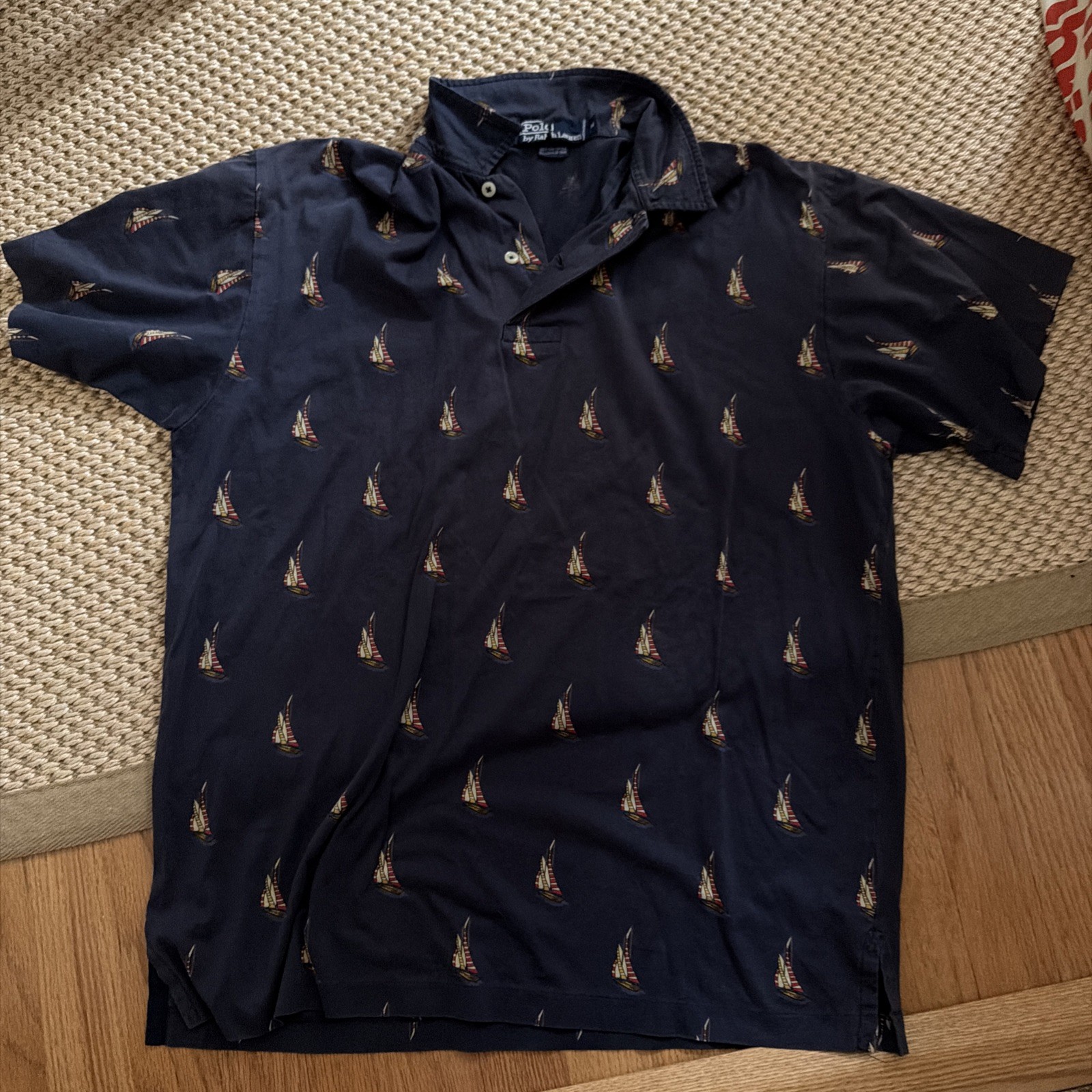Vintage Polo Ralph Lauren Sailboat All Over Print Collared Shirt w/Pocket Medium