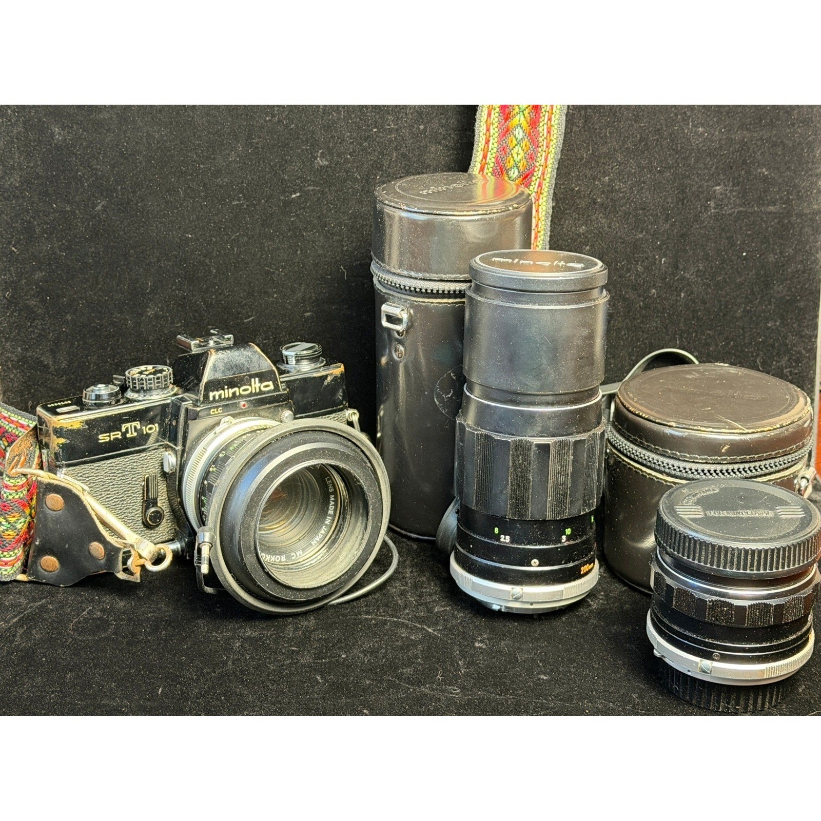 Minolta SRT 101 35mm Film Camera: with 55mm, 28mm, 200mm Lenses, Cases and Strap Minolta SRT 101 35mm Film Camera: with 55mm, 28mm, 200mm Lenses, Cases and Strap