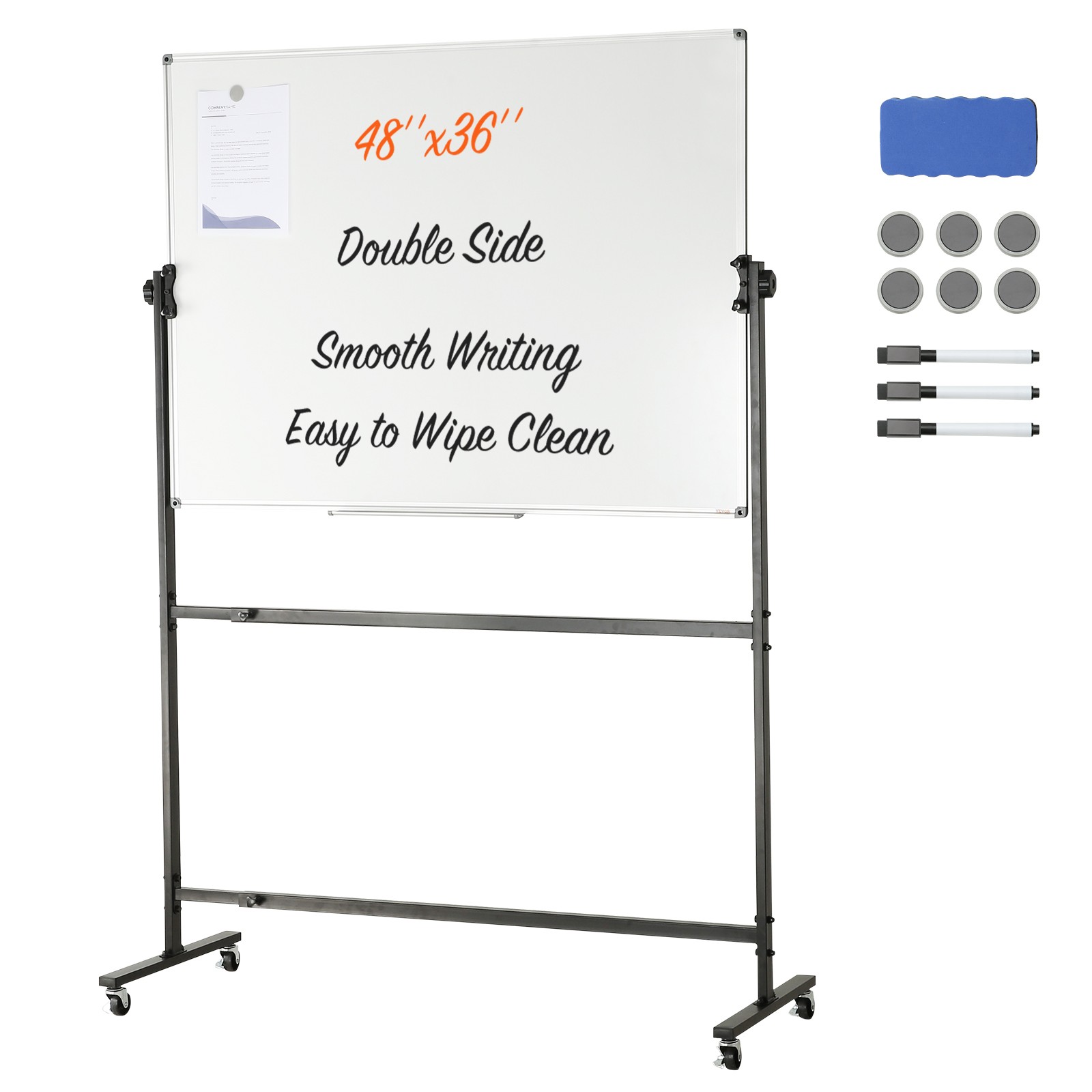 Uimoso Rolling Magnetic Whiteboard Double-sided Mobile Whiteboard 48 x 36 inch
