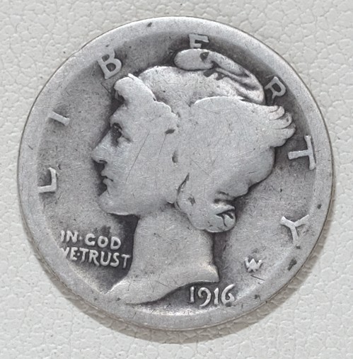1916 (P) Mercury Silver Dime 10c Coin /Q45