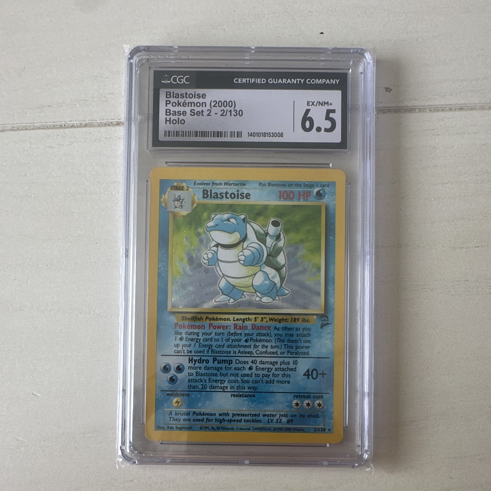 Blastoise Base Set 2 Holo 2/130 CGC 6.5 Graded Pokémon TCG Card 2000 Blastoise Base Set 2 Holo 2/130 CGC 6.5 Graded Pokémon TCG Card 2000