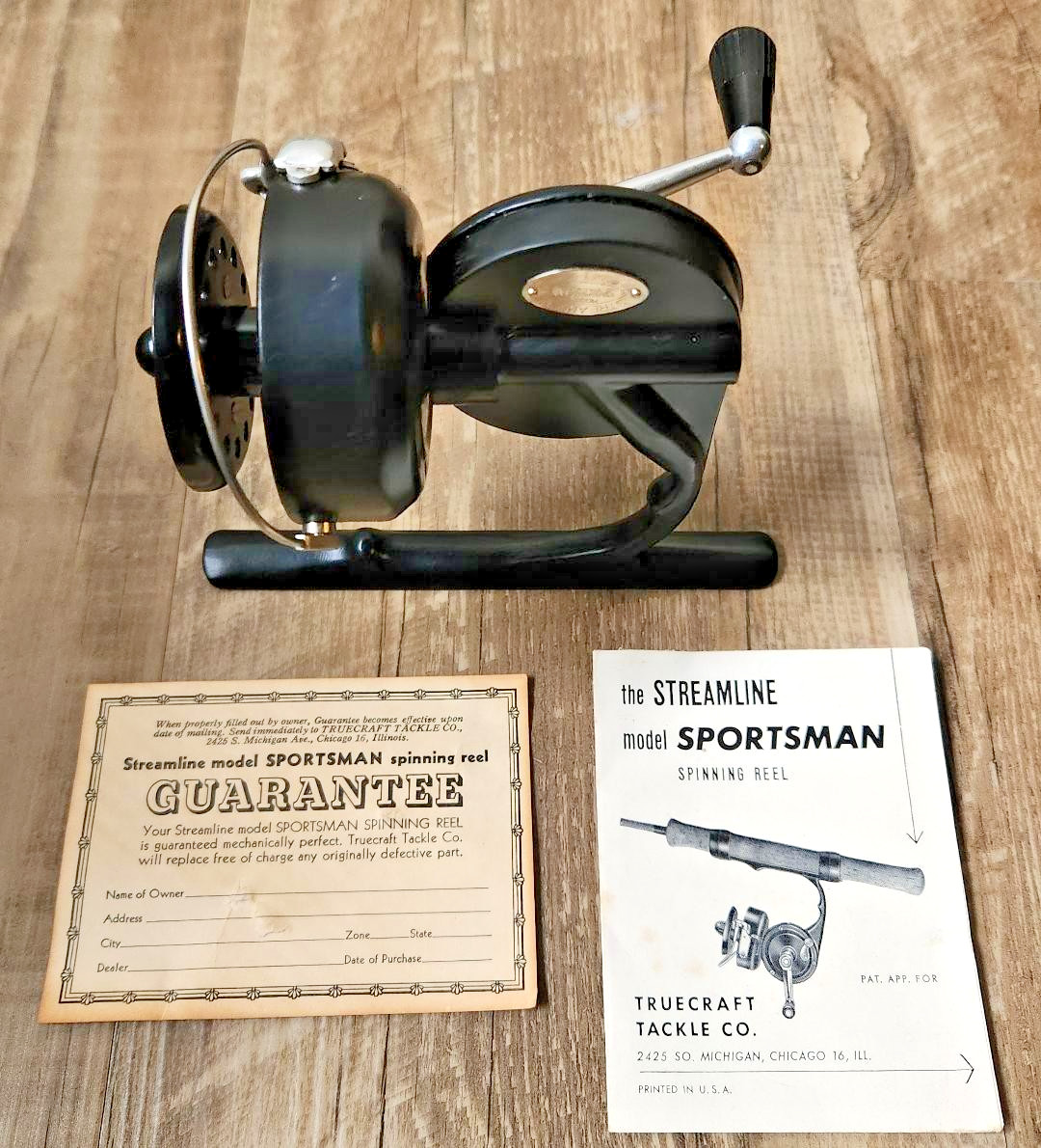Vtg NOS TRUECRAFT TACKLE CO Streamline Sportsman Spinning Reel MINT Paperwork