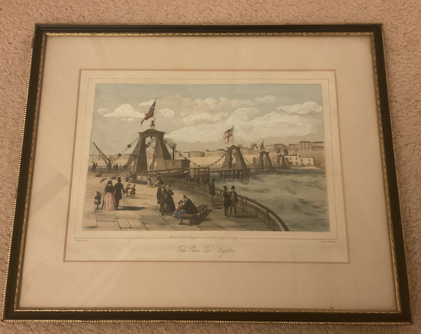 Antique Vintage Colour Jules Arnout Lithograph Print Picture Chain Pier Brighton