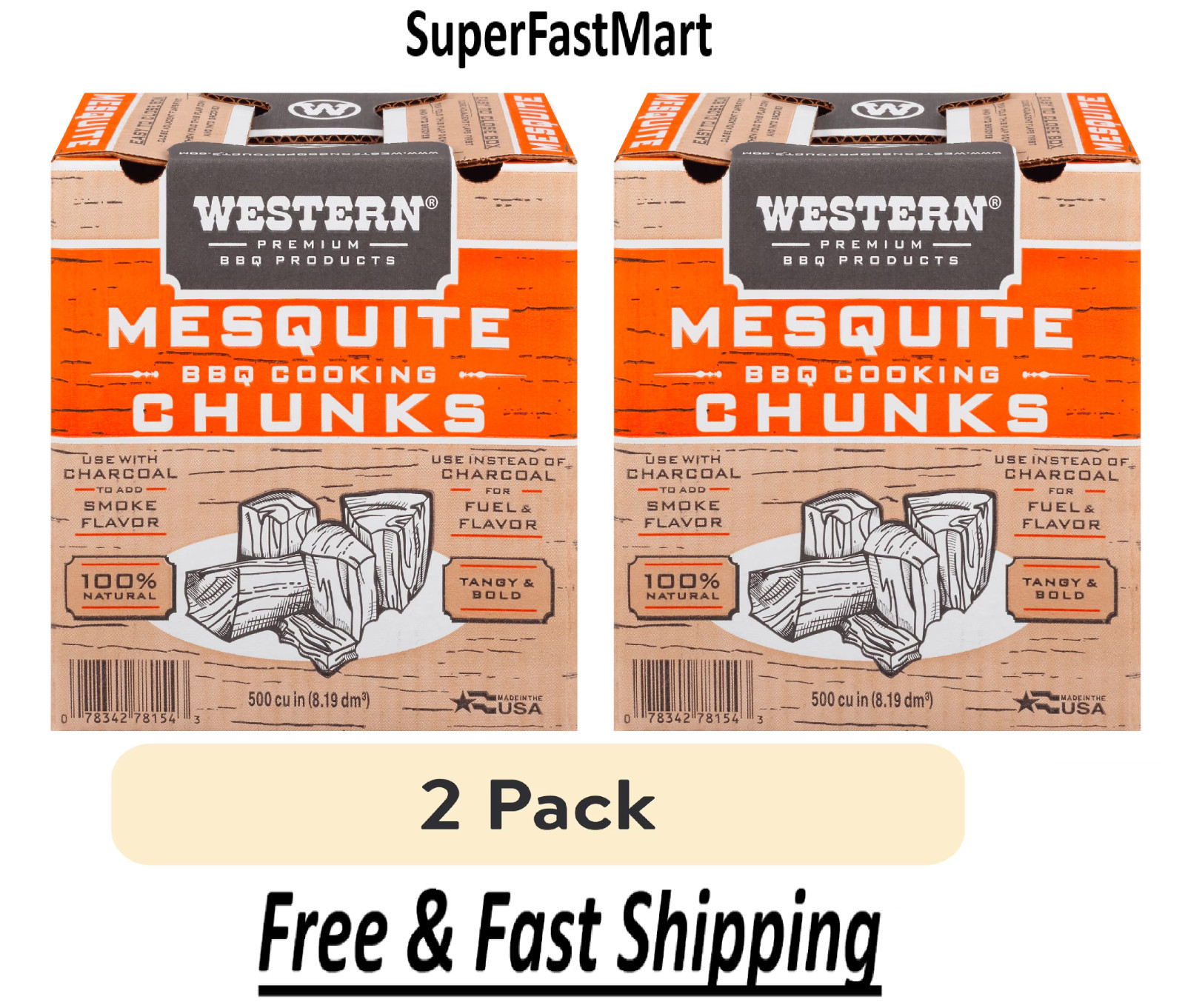 Western 500 CU IN Mesquite Chunk Box CS Smoking Chips - 2 Pack