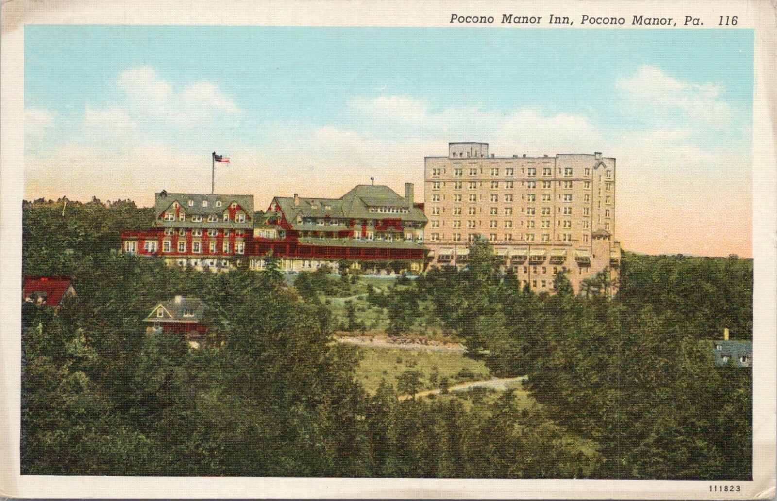 Linen PC * Pocono Manor Pennsylvania View of Pocono Manor Inn Hotel 1938