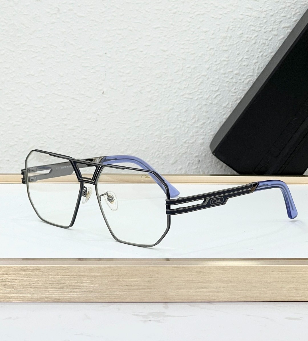 Cazal MOD 9105 Eyeglasses Gunmetal Blue Frame Geometric Aviator 61-15 Cazal MOD 9105 Eyeglasses Gunmetal Blue Frame Geometric Aviator 61-15