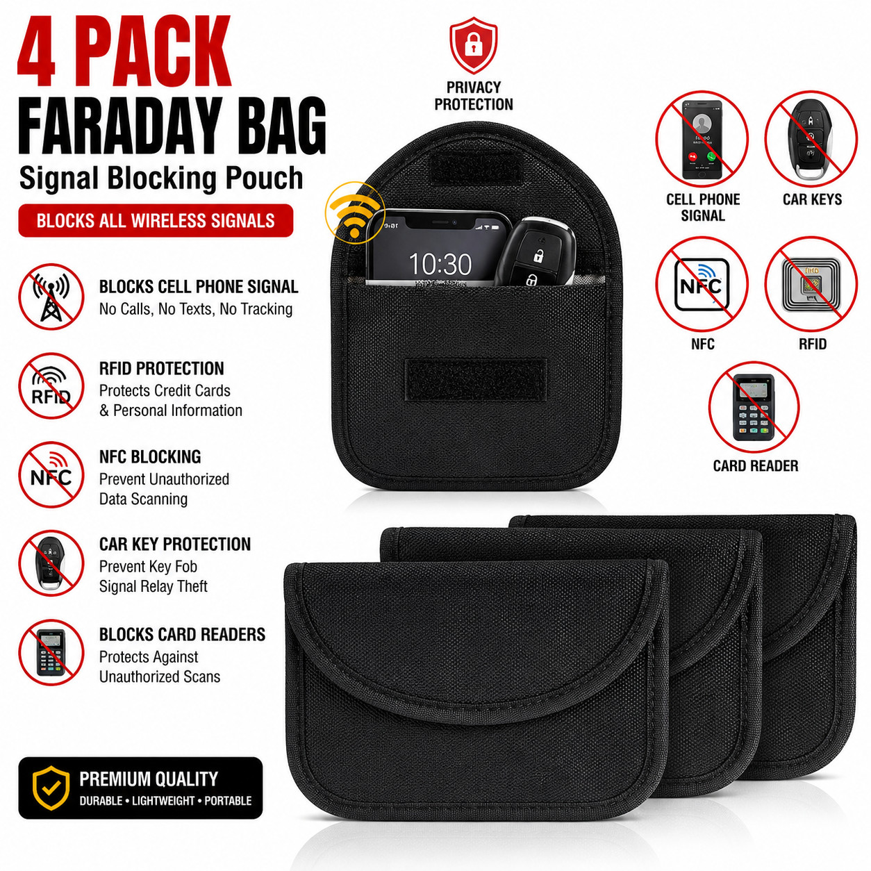 4 Pack Faraday Bag Cell Phone Wallet Blocker Radiation Signal Shielding Case US