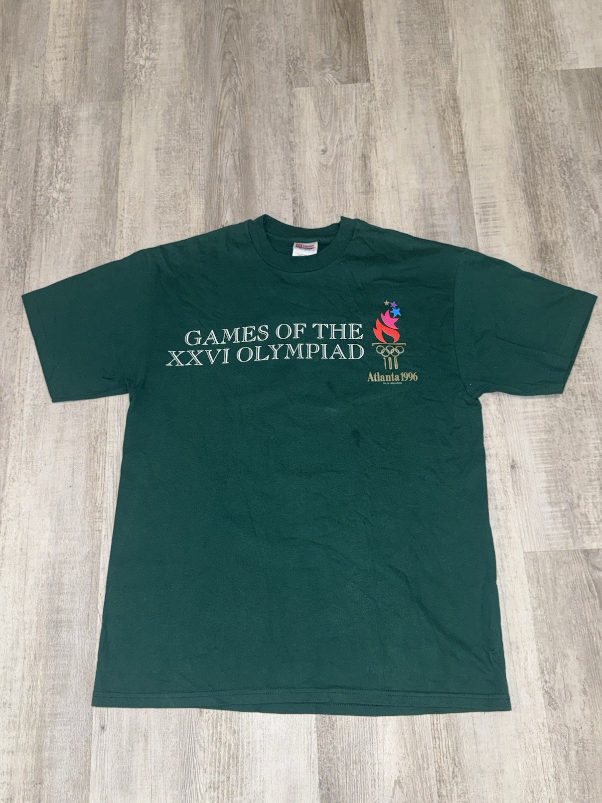 Vintage 1996 Atlanta Olympics T Shirt Large Hanes Heavyweight Double Sided 90s