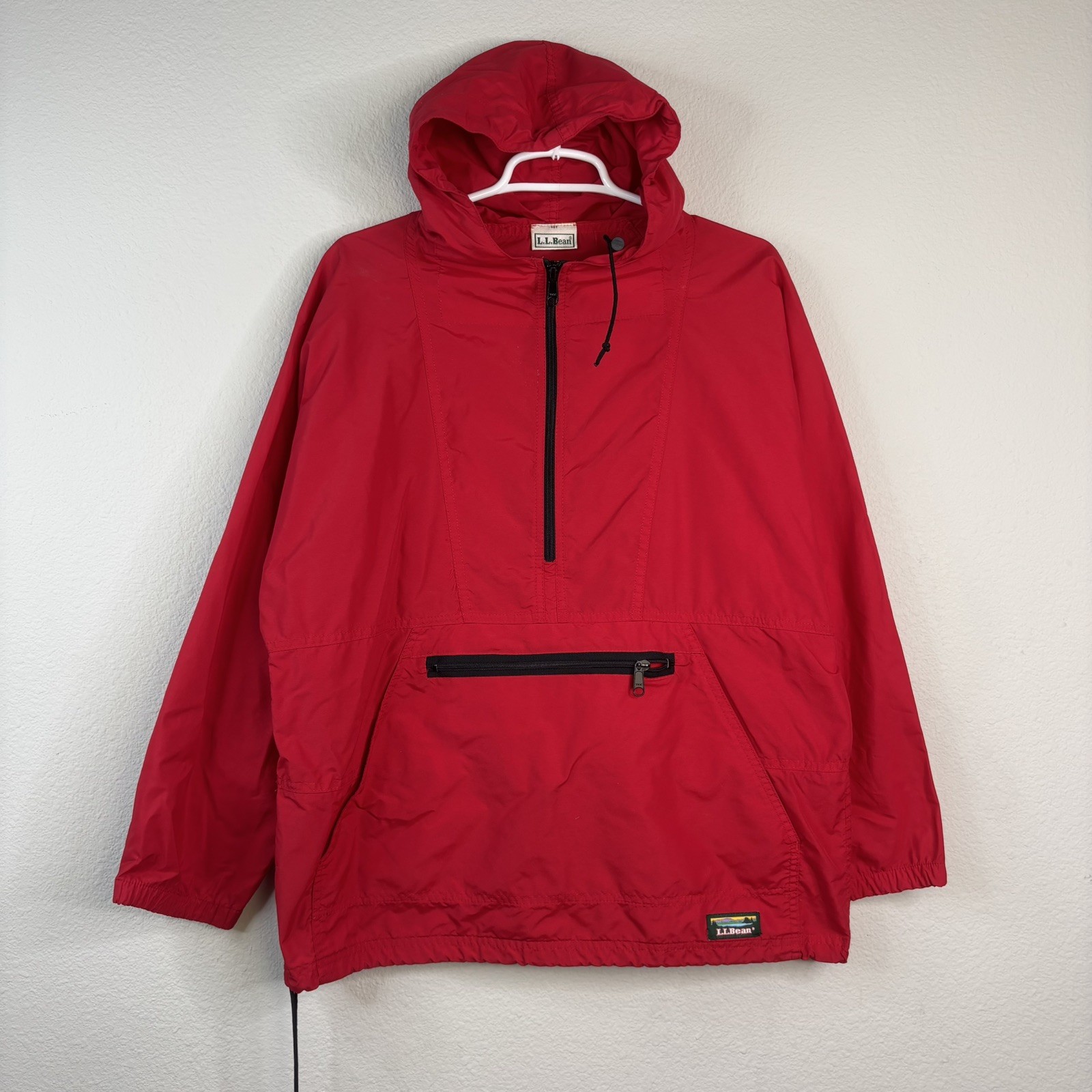 Vintage LL Bean Jacket Mens Large Red Hooded 1/2 Zip Pullover Windbreaker Anorak Vintage LL Bean Jacket Mens Large Red Hooded 1/2 Zip Pullover Windbreaker Anorak