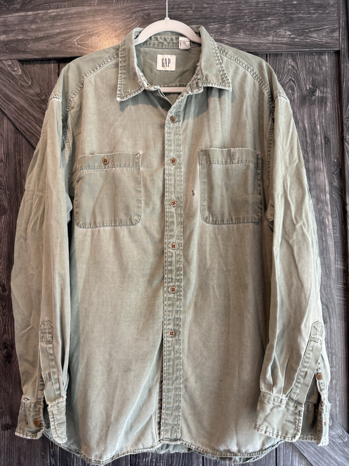 Vintage Gap Distressed Cotton Twill Heavy Workshirt XL Olive Drab Green
