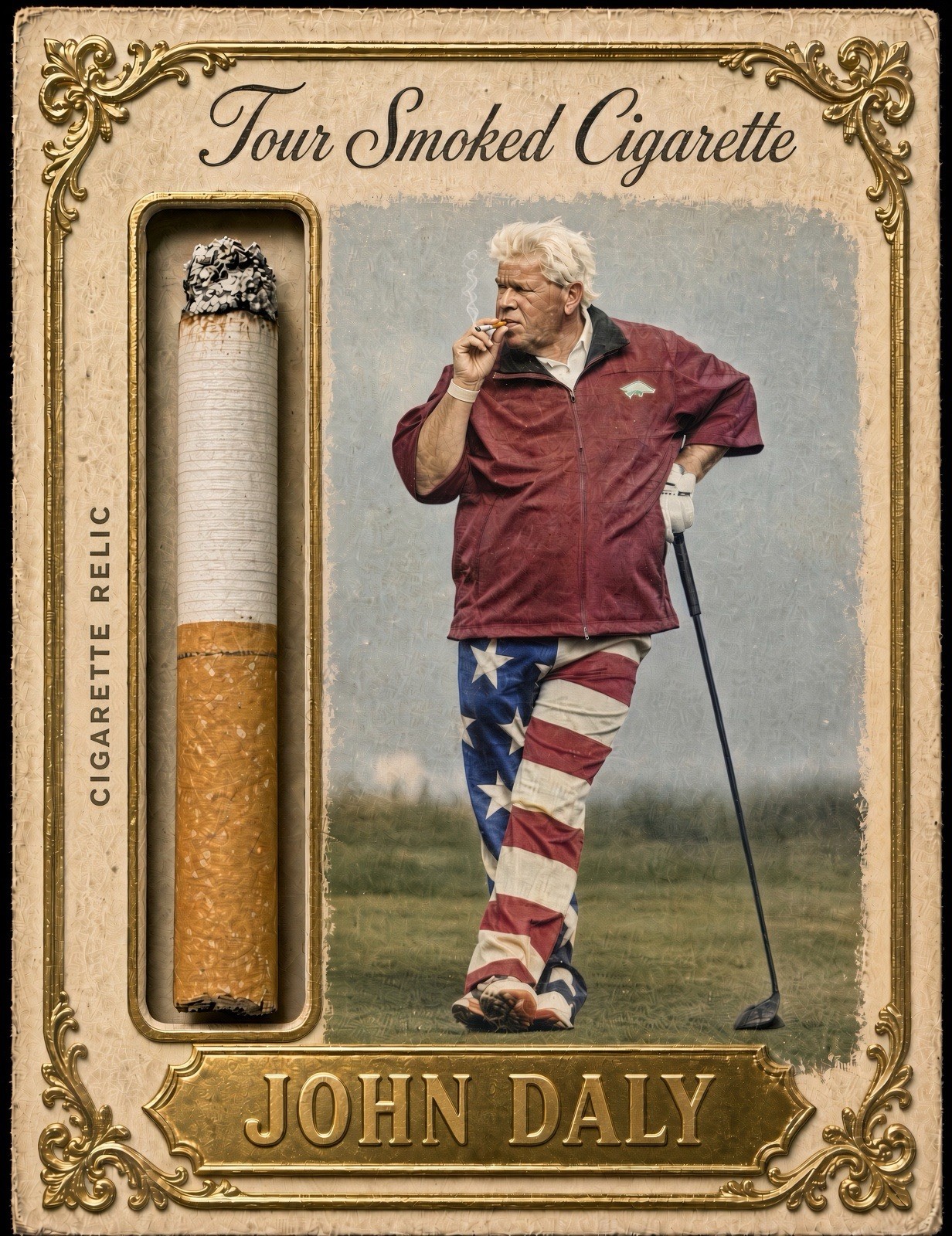John Daly Tribute/Art Card • Old Gum. 2026 Cigarette Relic Photo Only John Daly Tribute/Art Card • Old Gum. 2026 Cigarette Relic Photo Only