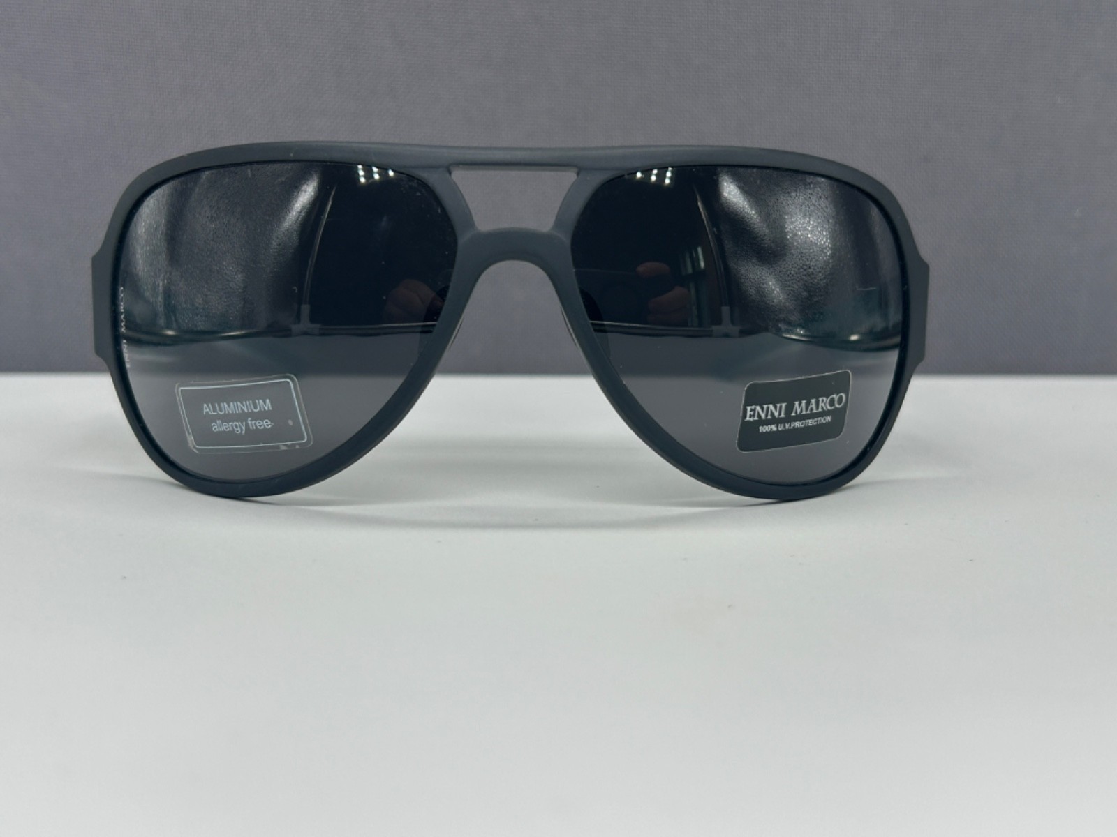 Enni Marco Men Pilot Sunglasses Black Y2K Curved Aluminum