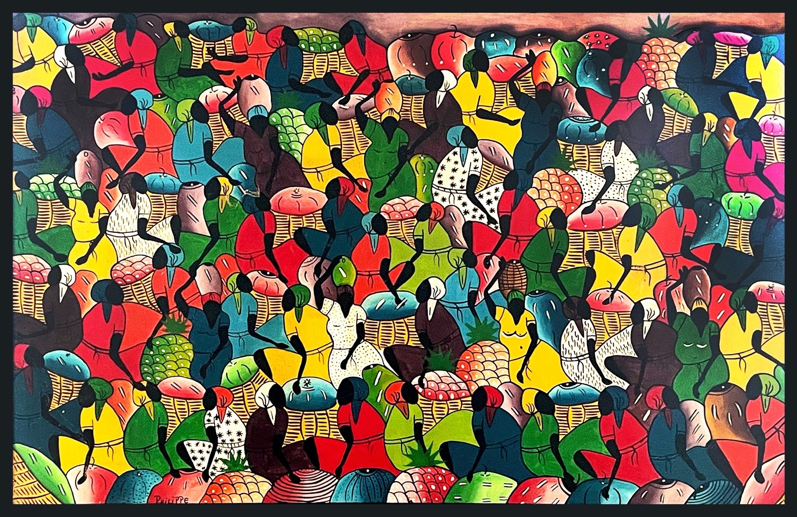 Vintage Haitian Marketplace Original Painting