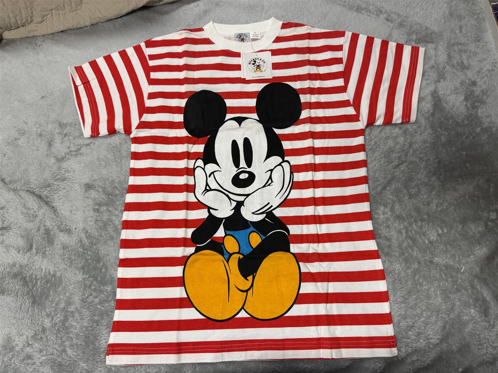 VINTAGE MICKEY & CO MICKEY MOUSE FRONT / BACK RED & WHITE STRIPE T-SHIRT MEDIUM VINTAGE MICKEY & CO MICKEY MOUSE FRONT / BACK RED & WHITE STRIPE T-SHIRT MEDIUM