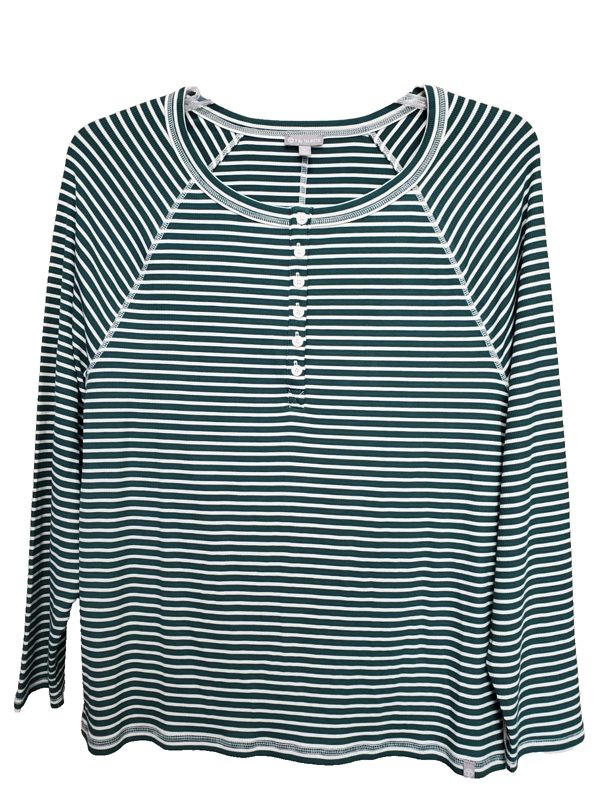 T by Talbots Modal Blend Wimbledon Stripe Seam Detail Green Henley Shirt XL T by Talbots Modal Blend Wimbledon Stripe Seam Detail Green Henley Shirt XL