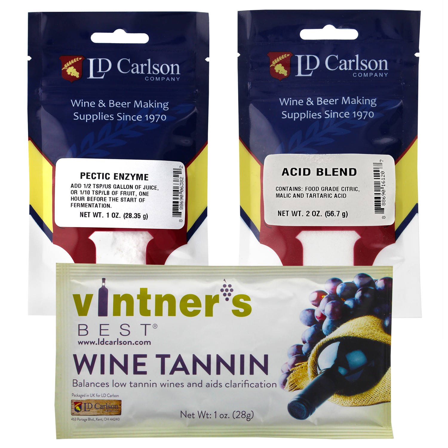 Wine Tannin 1 oz, Pectic Enzyme 1 oz, Acid Blend 2 oz Bundle for Wine Making Wine Tannin 1 oz, Pectic Enzyme 1 oz, Acid Blend 2 oz Bundle for Wine Making