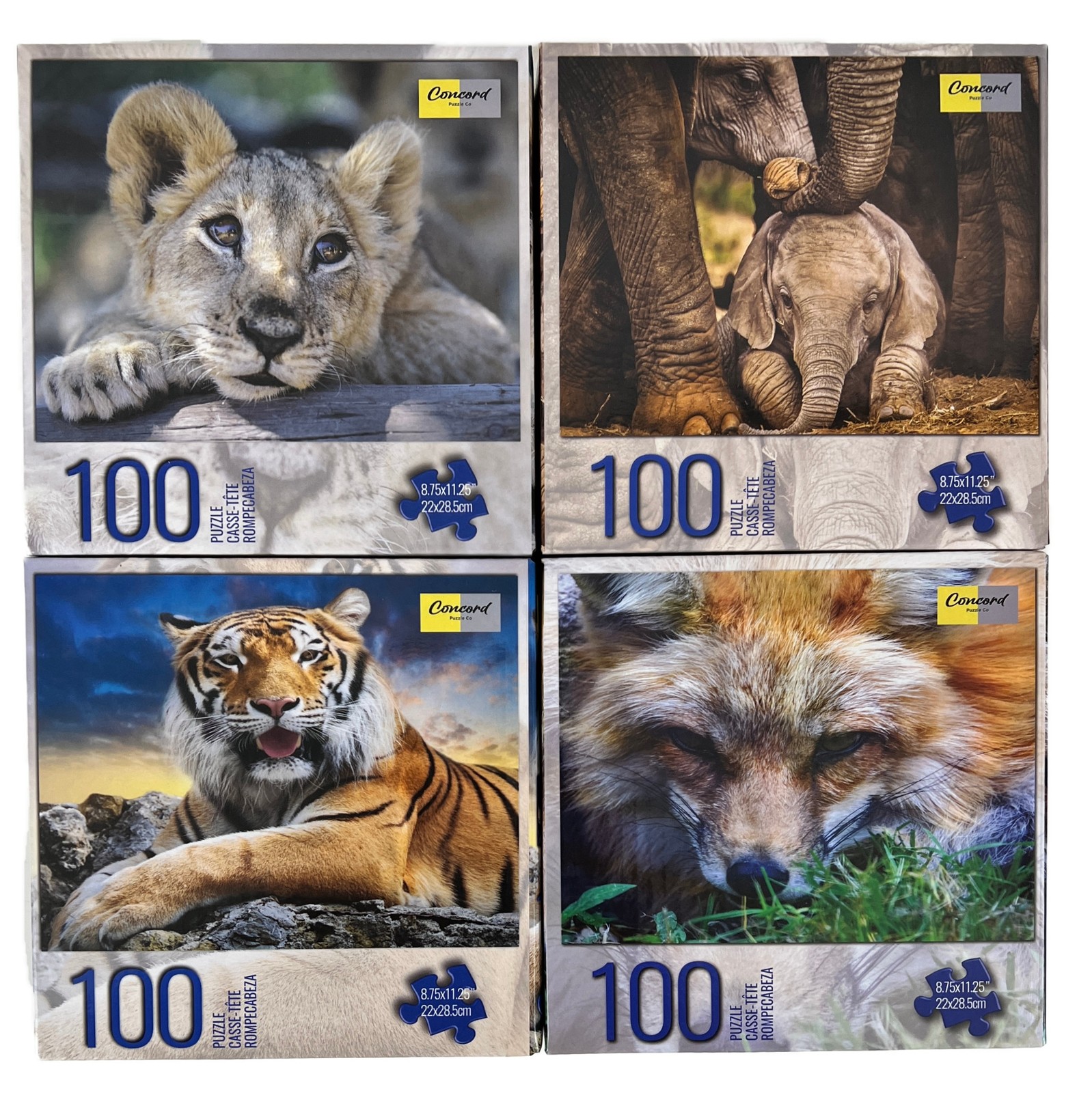 Lot 4 100 Piece Jigsaw Puzzle Tiger Fox Lion Elephant Kids Toys Animals Camp