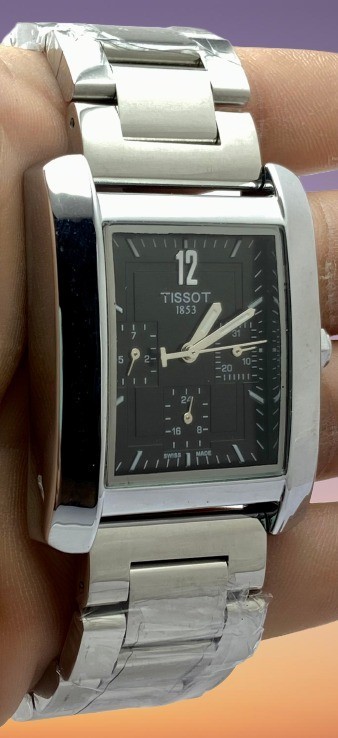 Luxury Silver-Tone Tissot Black Date Indicator Men\'s Working Quartz Wristwatch