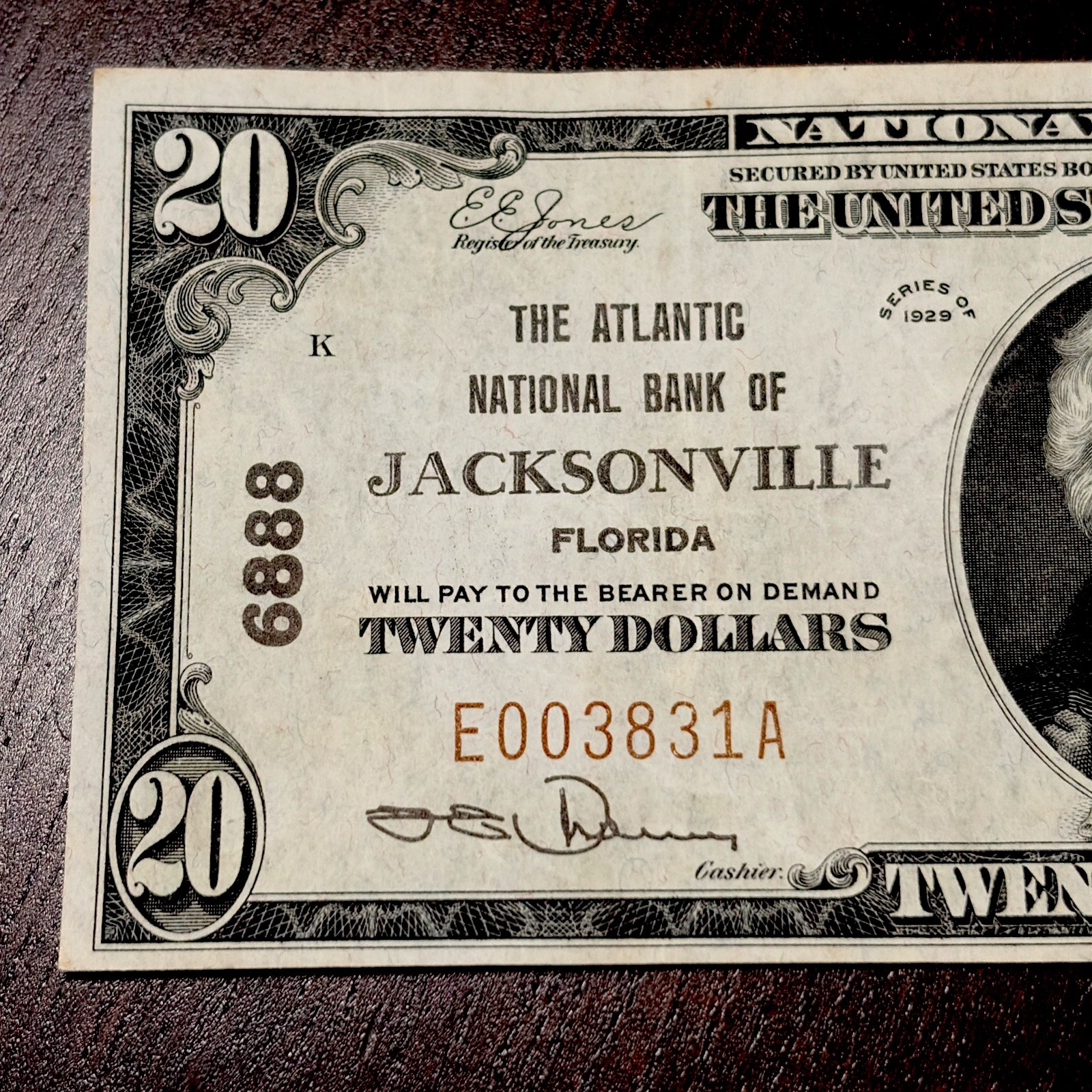 1929 $20 National Currency Banknote JACKSONVILLE, Florida. ALMOST UNC 1929 $20 National Currency Banknote JACKSONVILLE, Florida. ALMOST UNC