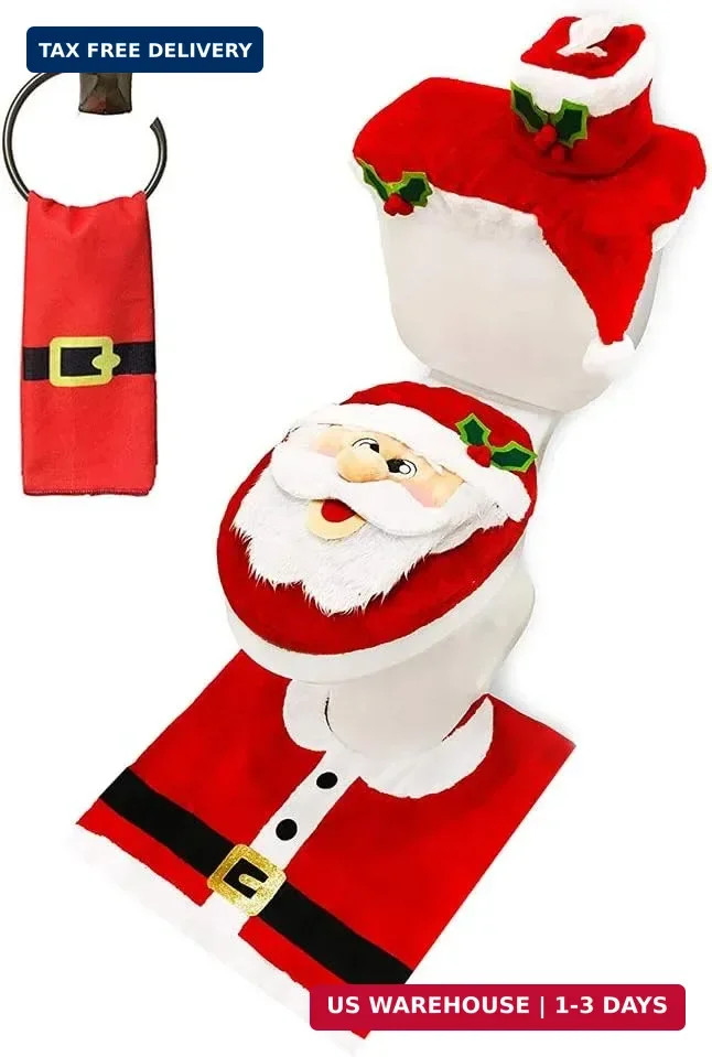 JOYIN 5 Pieces Christmas Theme Bathroom Decoration Set w/ Toilet Seat Cover, Rug