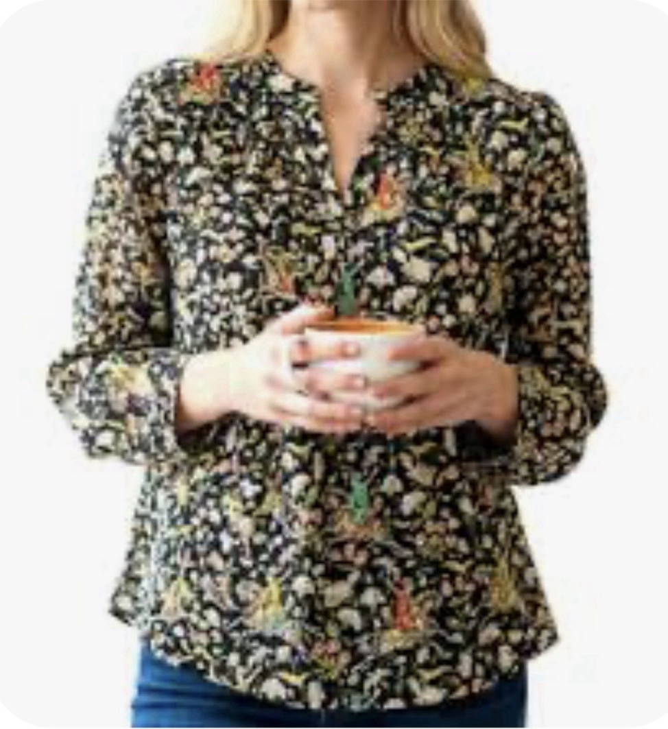 Drake\'s London for J Crew Shirt Size 4 Floral Folk Art Horse Bird Pintuck Cotton Drake\'s London for J Crew Shirt Size 4 Floral Folk Art Horse Bird Pintuck Cotton