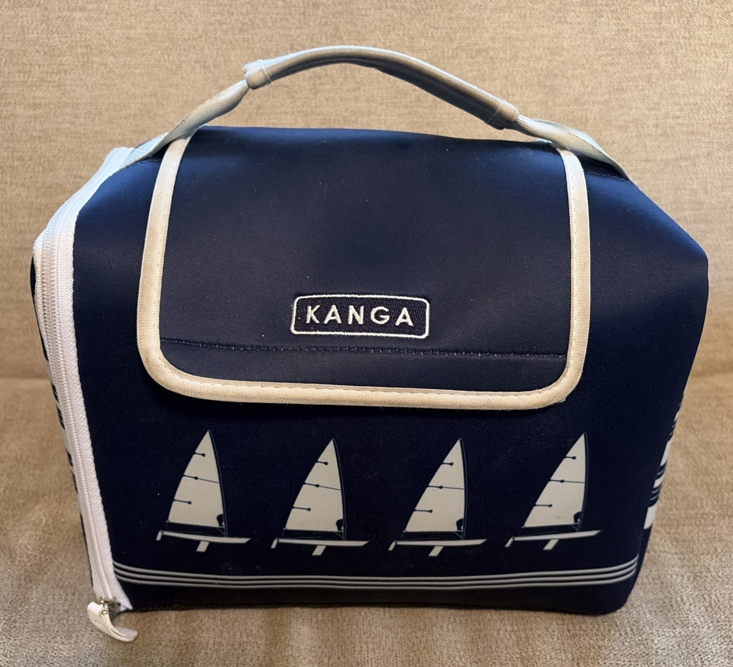 Kanga Insulated Cooler /Lunch Bag 12 Cans Dark Blue Sailboats Theme Kanga Insulated Cooler /Lunch Bag 12 Cans Dark Blue Sailboats Theme