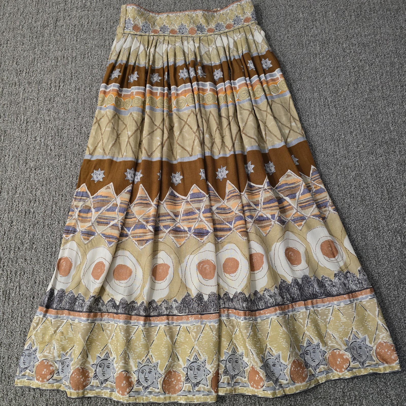 Vtg Dorothy Schoelen Celestial Novelty Print Button Maxi Skirt Boho Whimsigoth 8