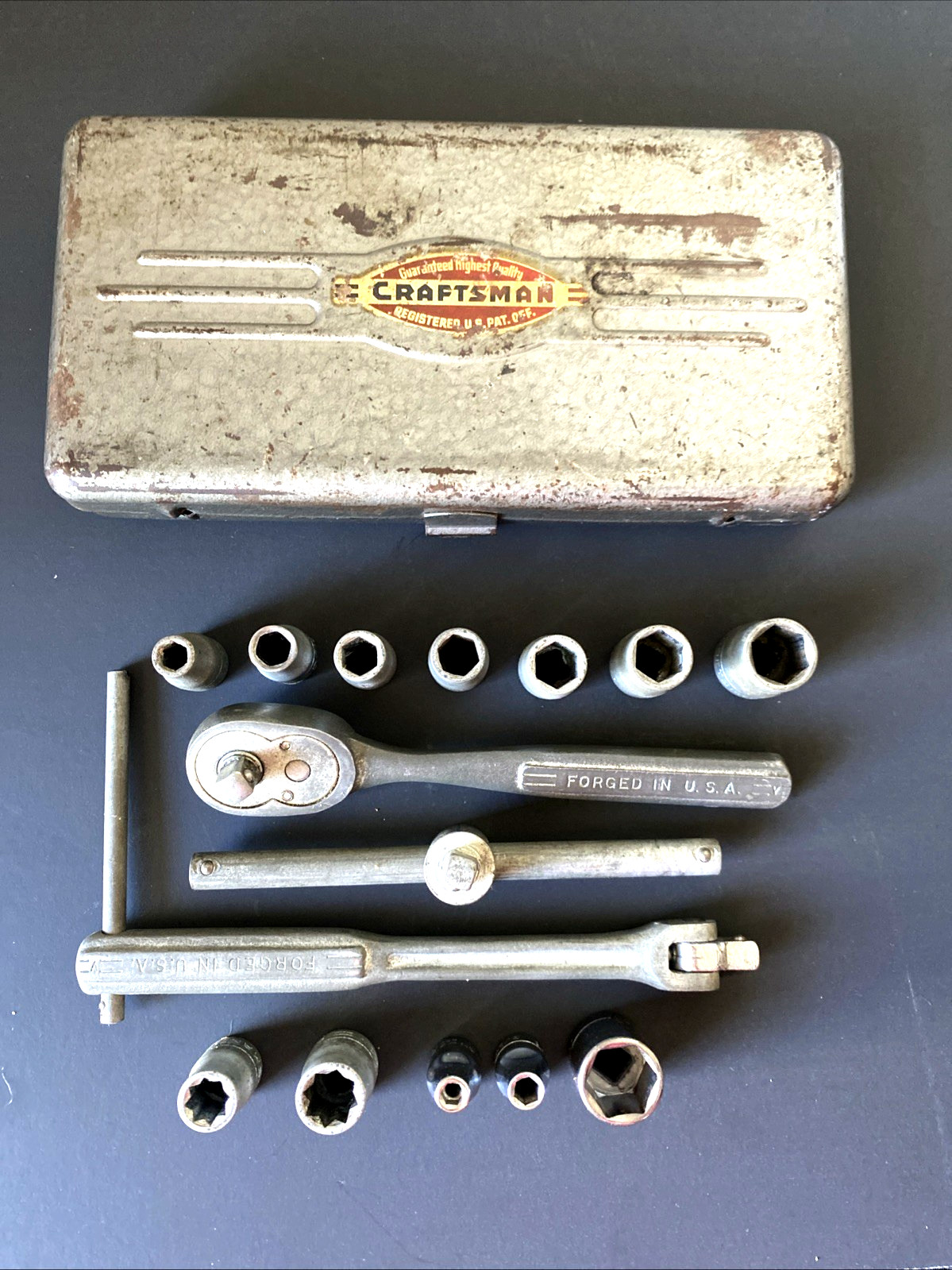 Vintage =V= Craftsman 1/4” Drive Socket Set 15pc SAE Metal Case USA 1940s 1950s
