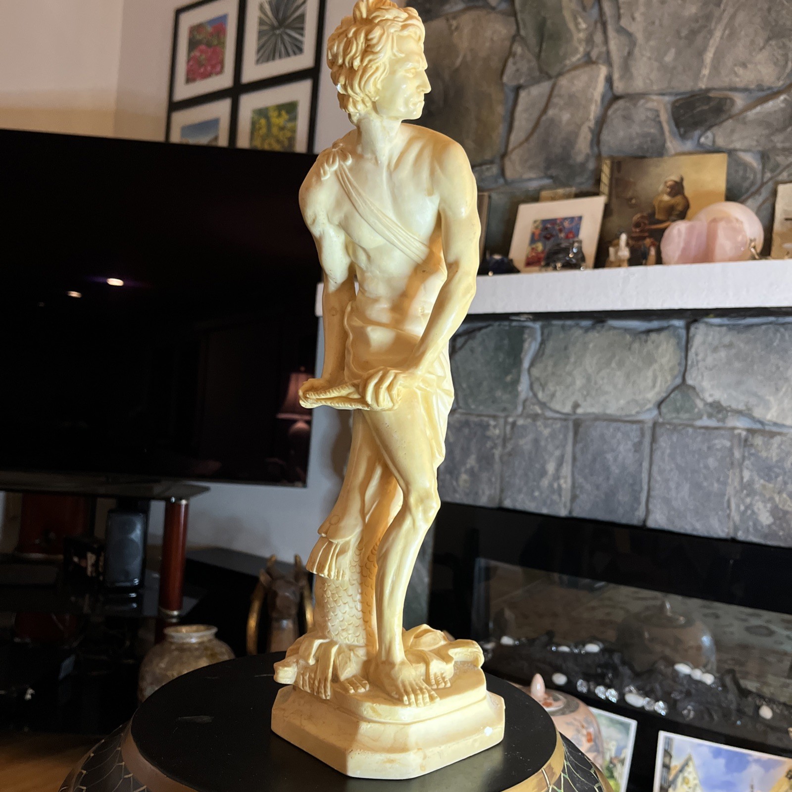 Vintage Biblical David Cast Stone Statue 15.5” Classical Sculpture Sling Rare