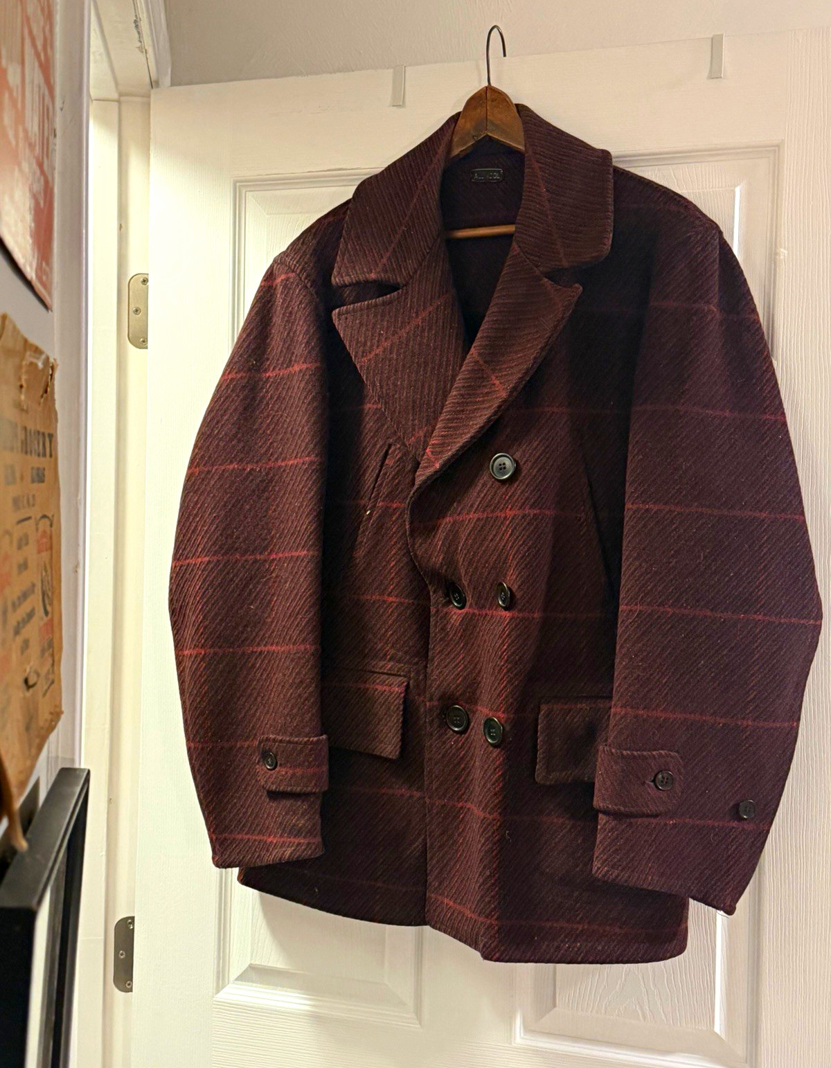 Very rare 1930s red Shadow plaid wool peacoat size L Very rare 1930s red Shadow plaid wool peacoat size L