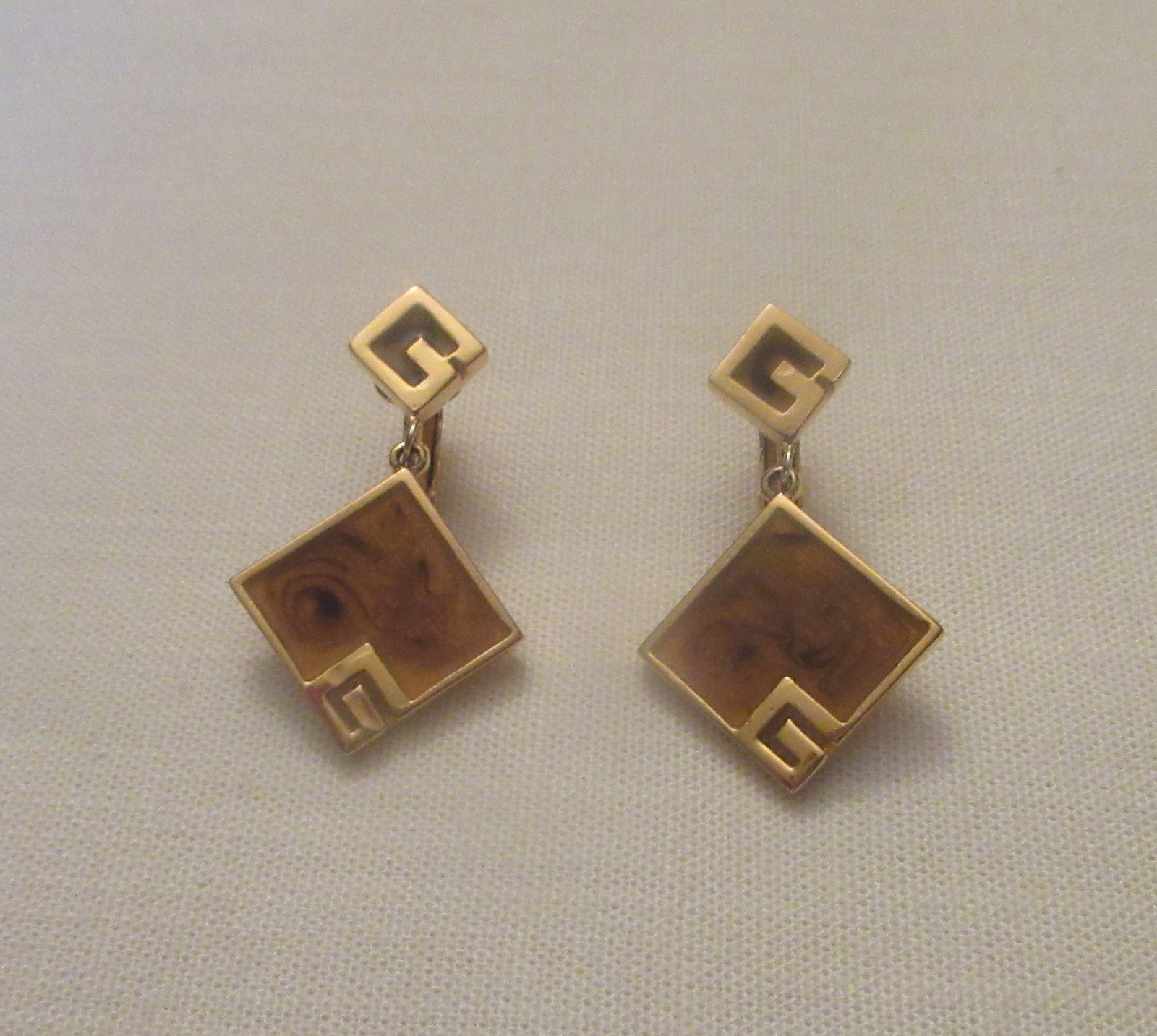 Vintage 1978 Givenchy Gold Tone Enamel Dangle Clip On Earrings Vintage 1978 Givenchy Gold Tone Enamel Dangle Clip On Earrings