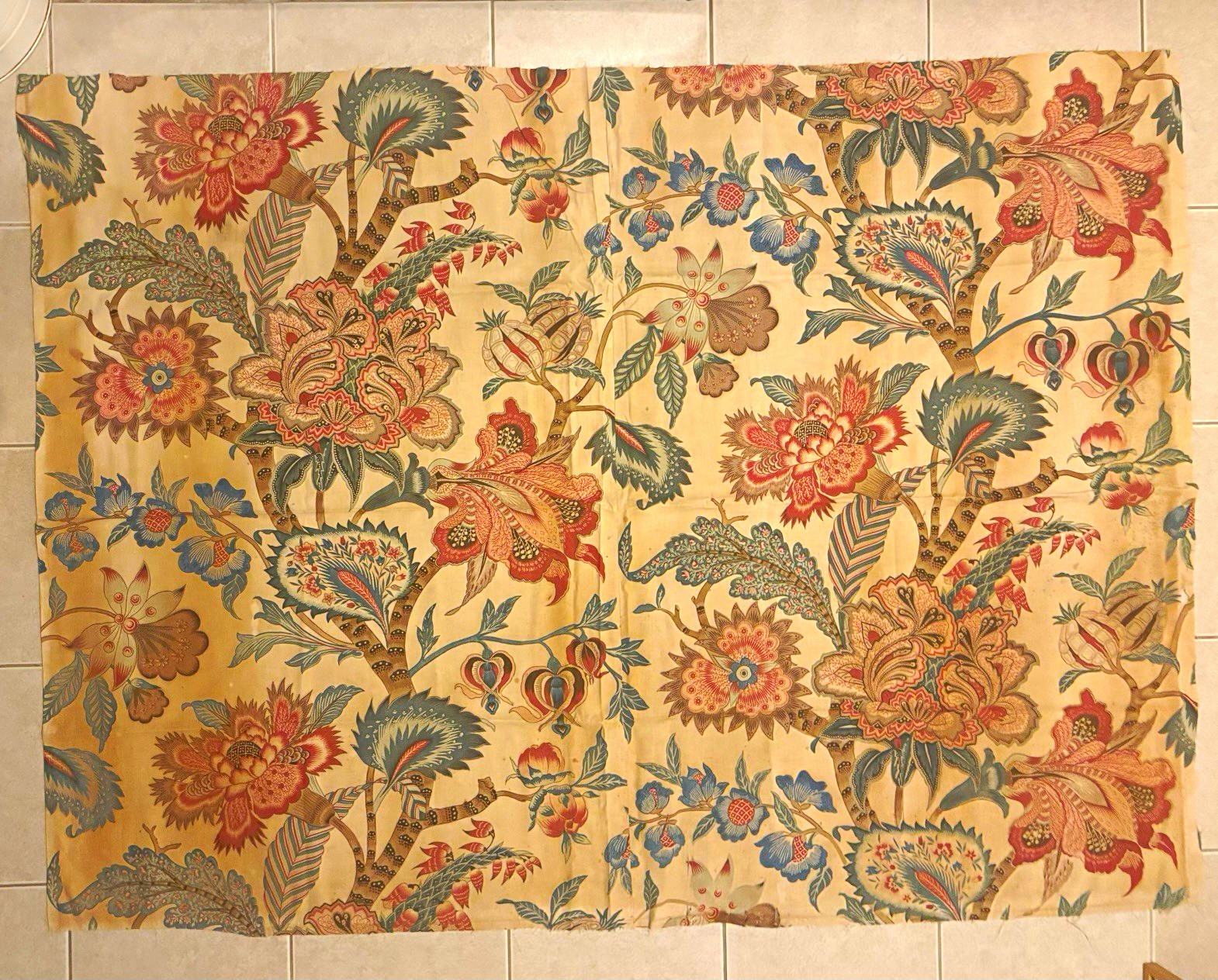 19th century French printed exotic Jacobean fabric