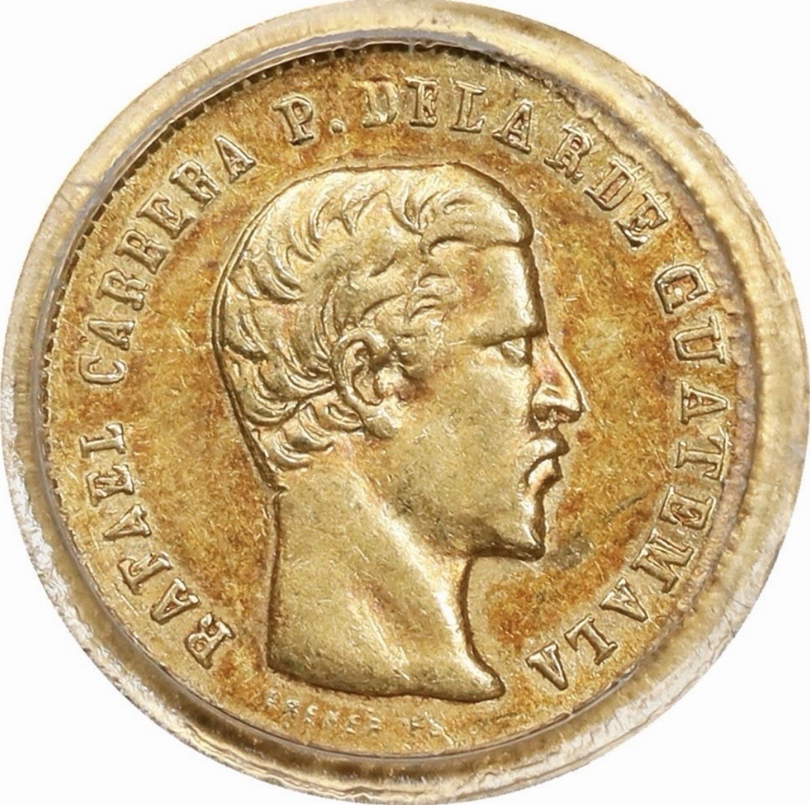 GOLD Guatemala 1860 AD 4 Reales G4R Authentic Republic Coin High Grade PCGS AU55
