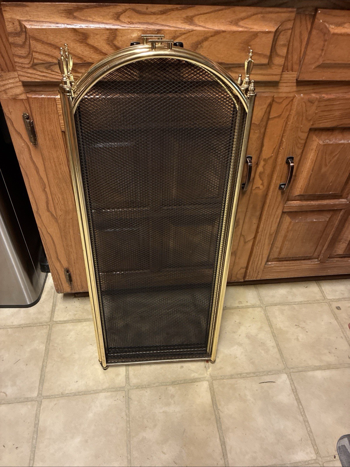 Vintage Brass Finish Arched Fireplace 4 Panel Screen With Patina Vintage Brass Finish Arched Fireplace 4 Panel Screen With Patina
