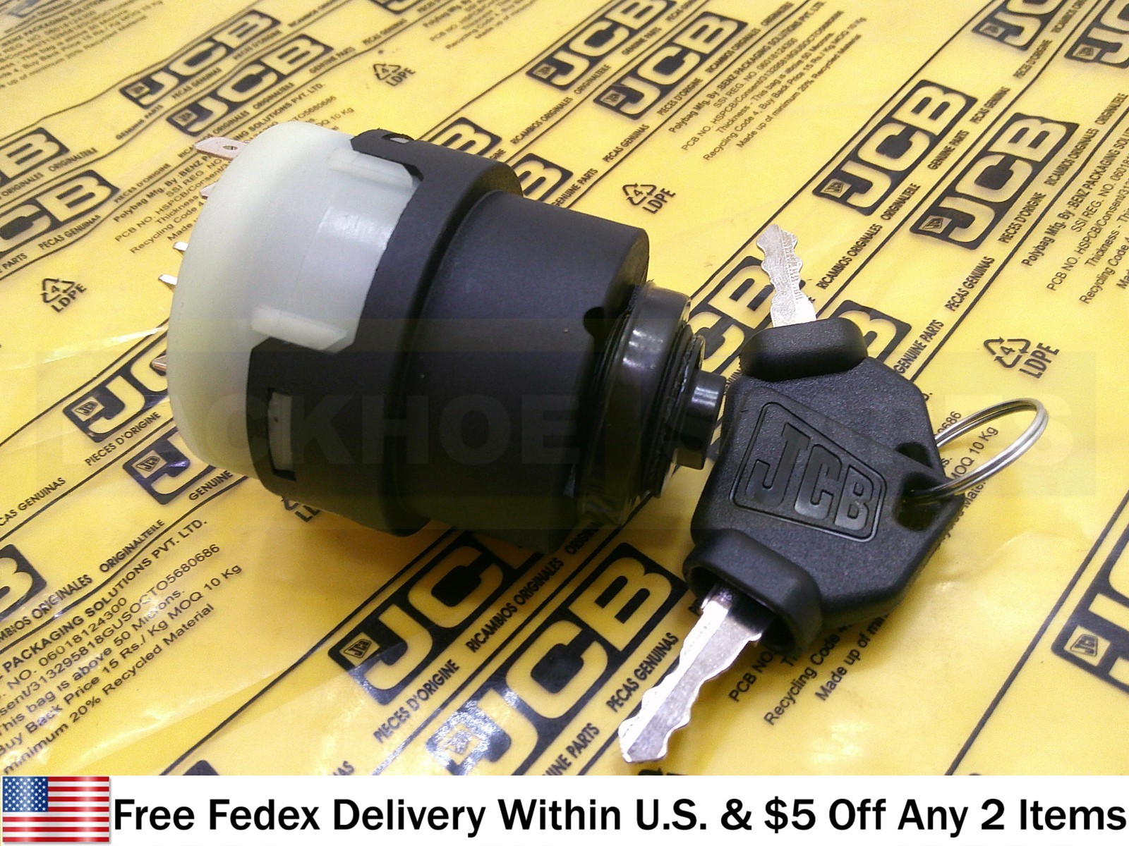 JCB PARTS - GENUINE JCB IGNITION SWITCH AND 2 KEYS (PART# 701/80184 701/45500)