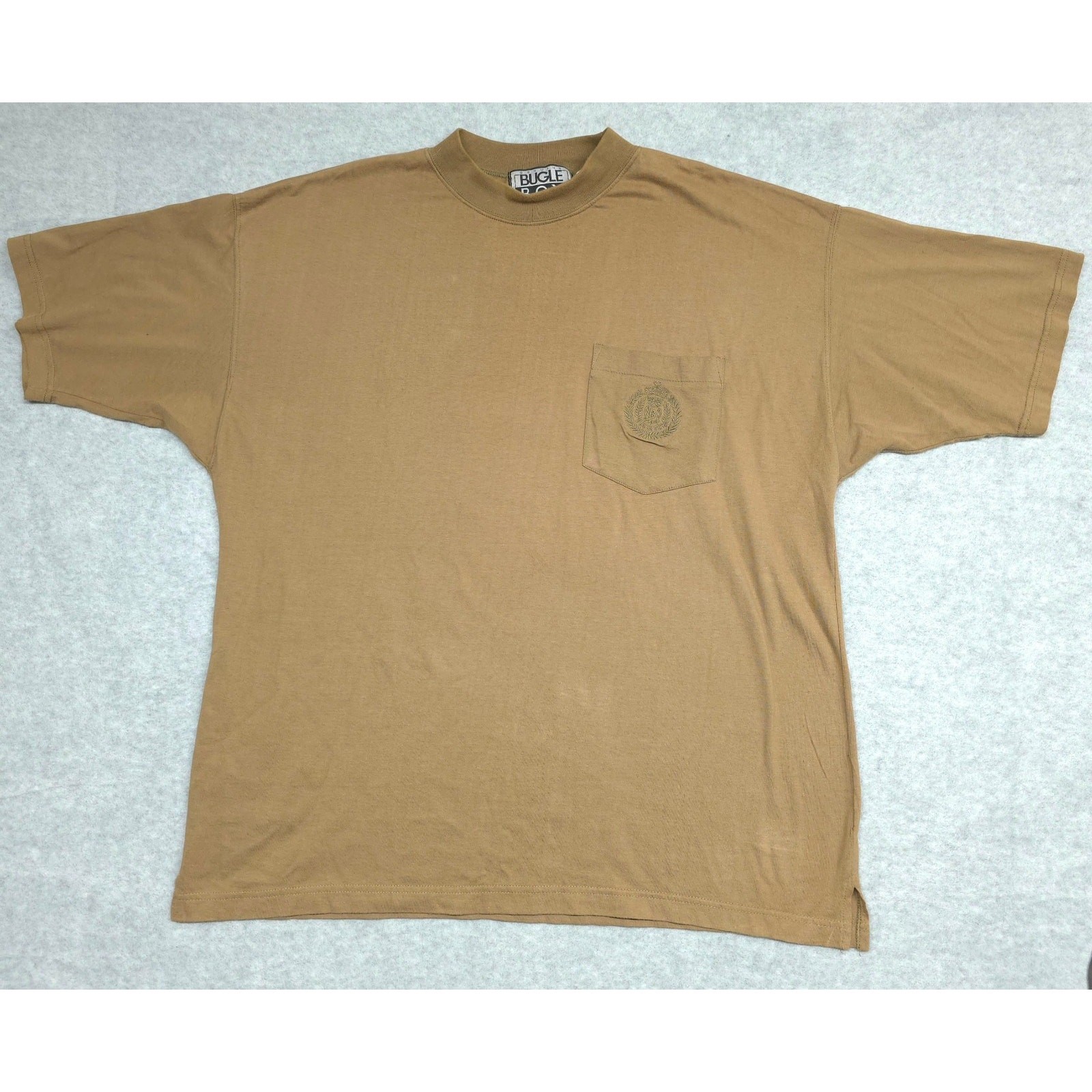 Vintage 90s Bugle Boy Pocket T Shirt Men\'s XL Tan Brown USA Made 100% Cotton