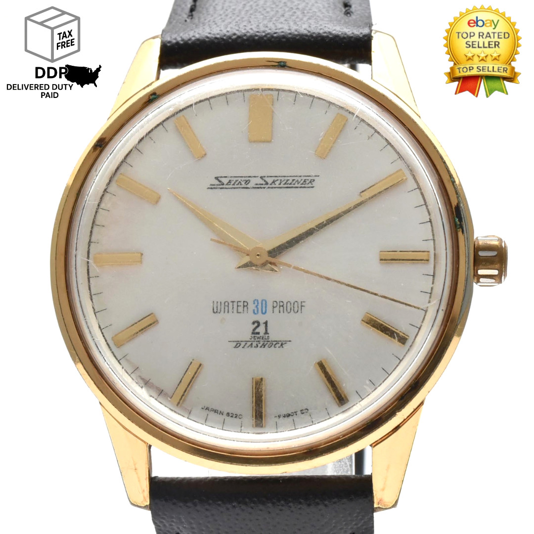 Vintage [ Exc+4 ] SEIKO Skyliner 21J 6220-9770 Silver Dial Gold Watch From JAPAN