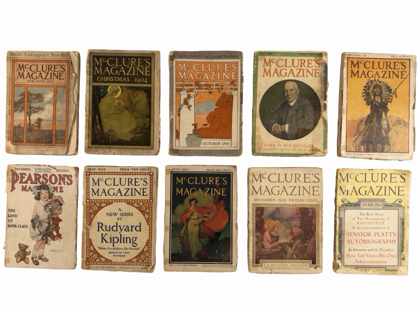 10 Antique Magazines 1902-1910 McClure\'s Muckraking Tarbell Kipling Wyeth Lot