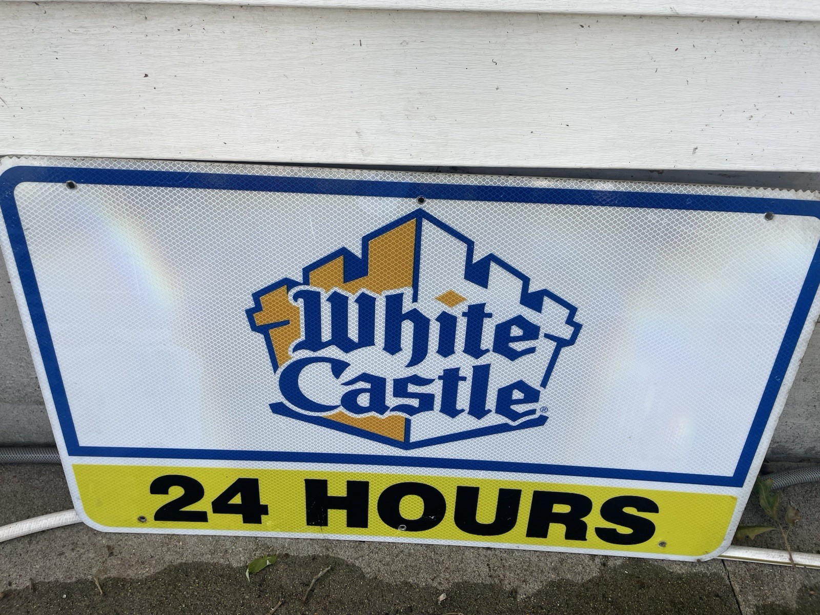 Retired White Castle Highway Road Sign 30” X 18” Aluminum 24 Hours Retired White Castle Highway Road Sign 30” X 18” Aluminum 24 Hours
