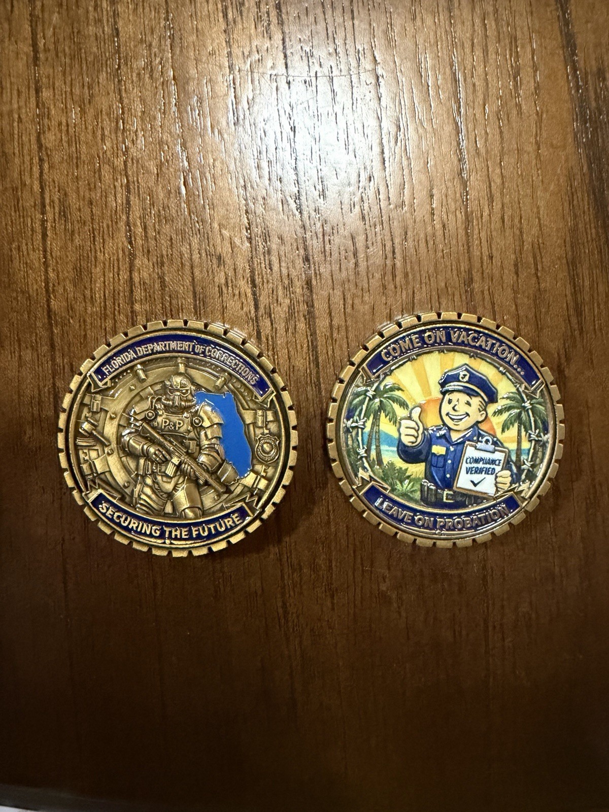 Florida Dept of Corrections P&P Fallout Challenge Coin Florida Dept of Corrections P&P Fallout Challenge Coin