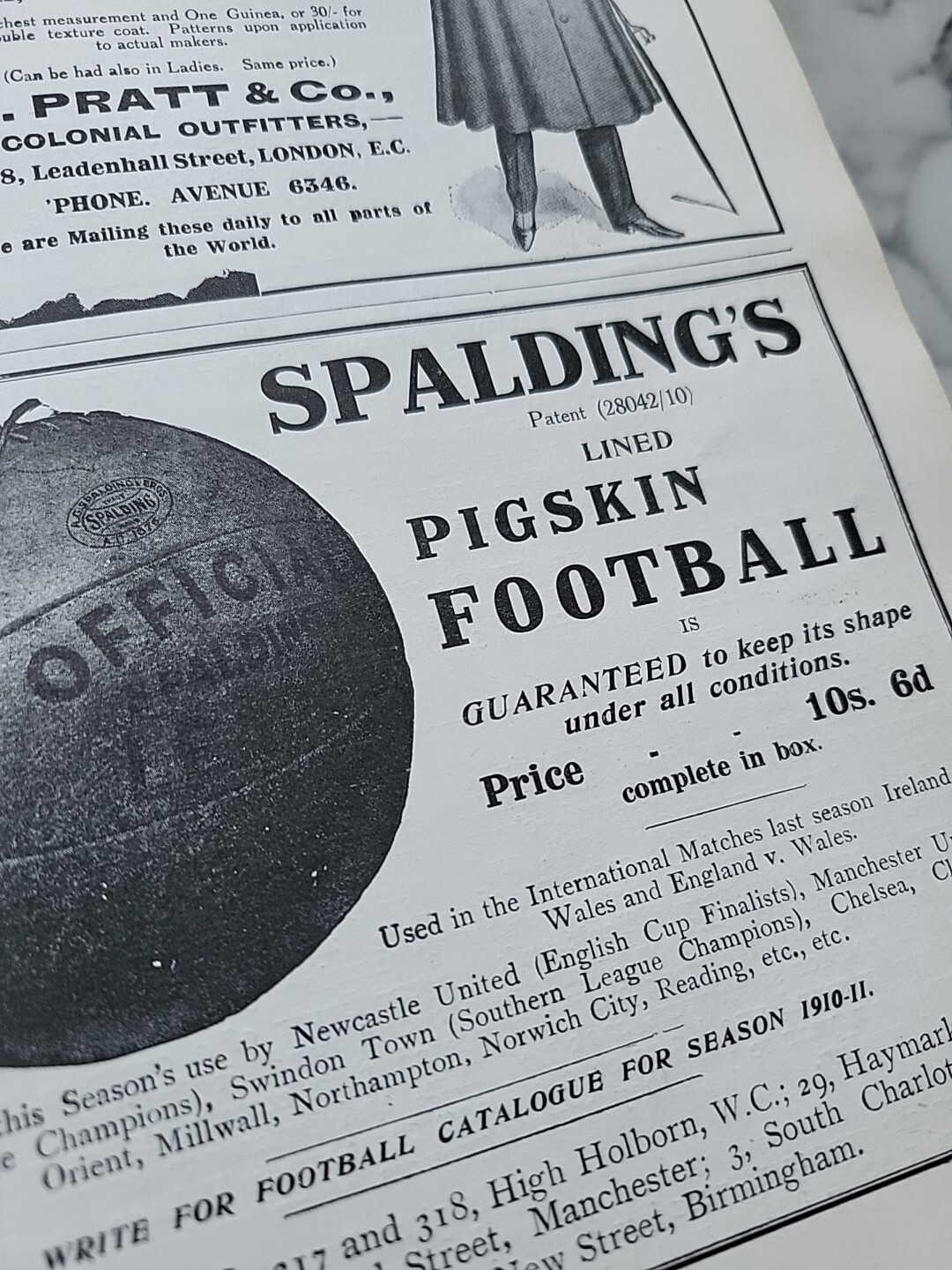 1911 Spaldings Pigskin Football Advert 1911 Spaldings Pigskin Football Advert
