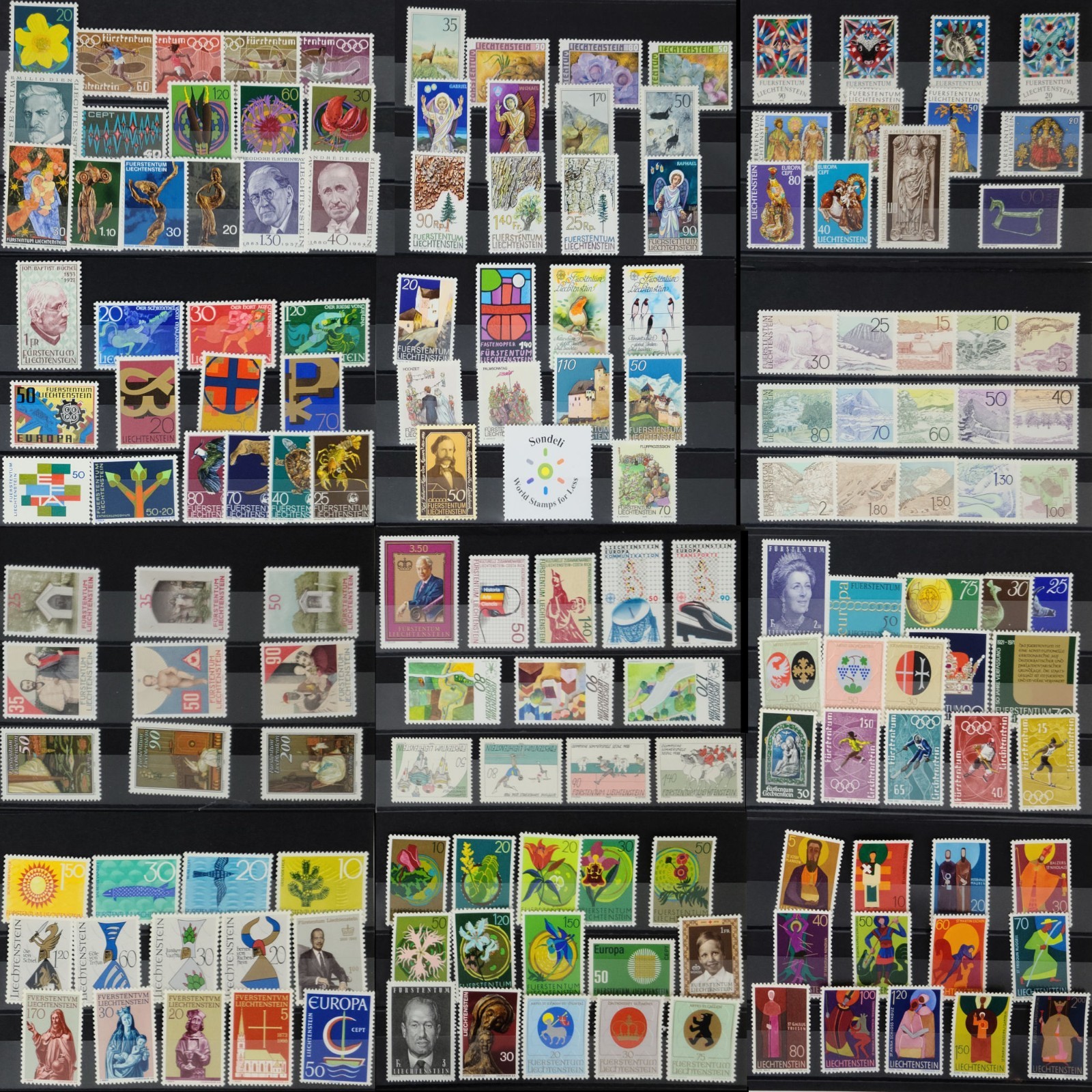 Liechtenstein Stamp Collection Ed. 1 - 150 Different Mint (MNH) Stamps Full Sets