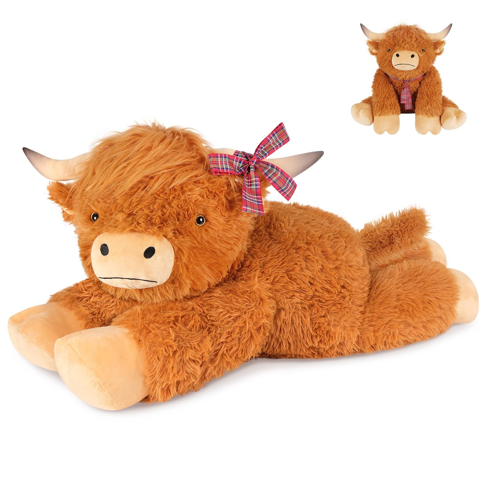 43 inch Giant Highland Cow Stuffed Animals, Lifelike Big Cow Stuffed Animal f...