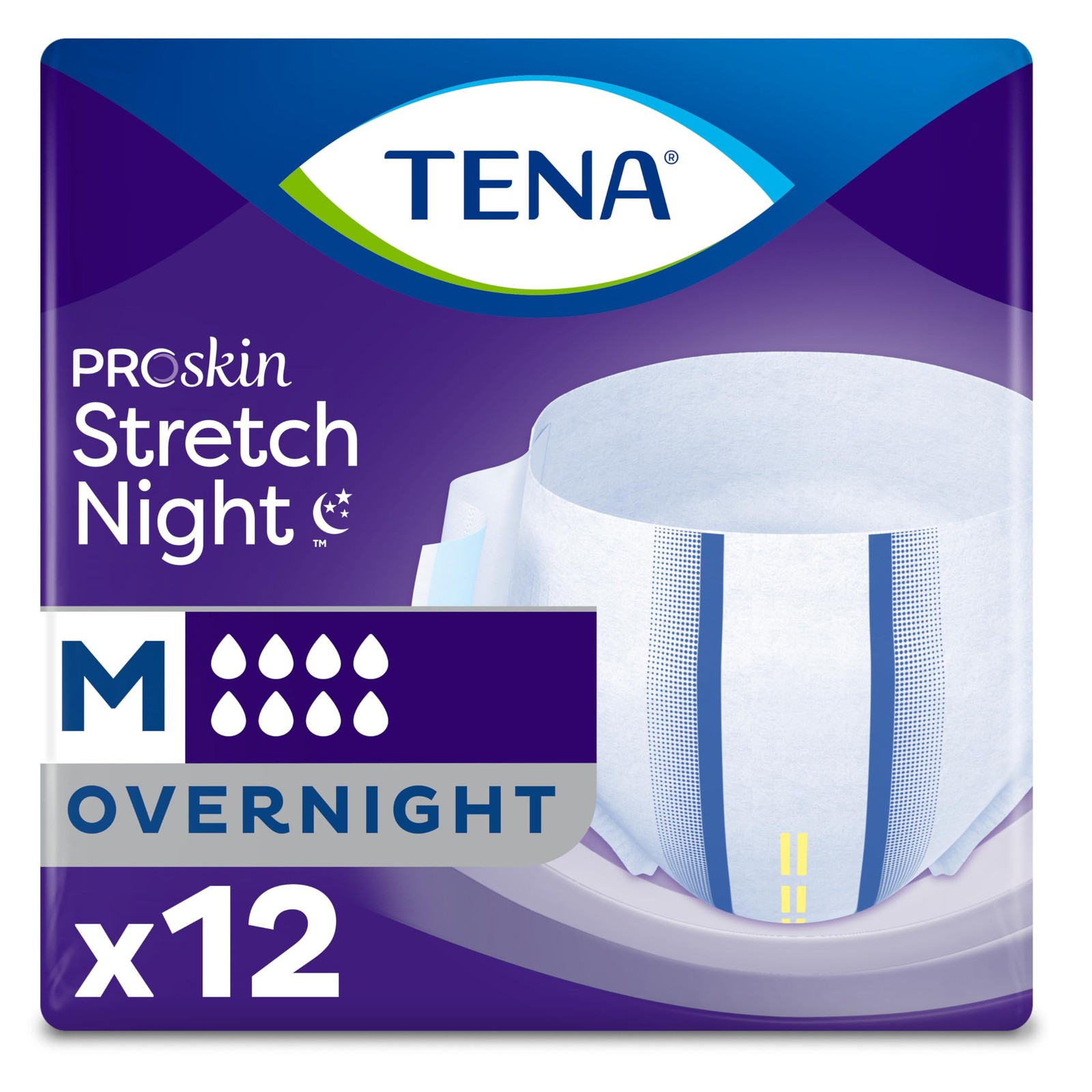 TENA ProSkin Stretch Night Overnight Incontinence Briefs Unisex M/L/XL 8 Drops