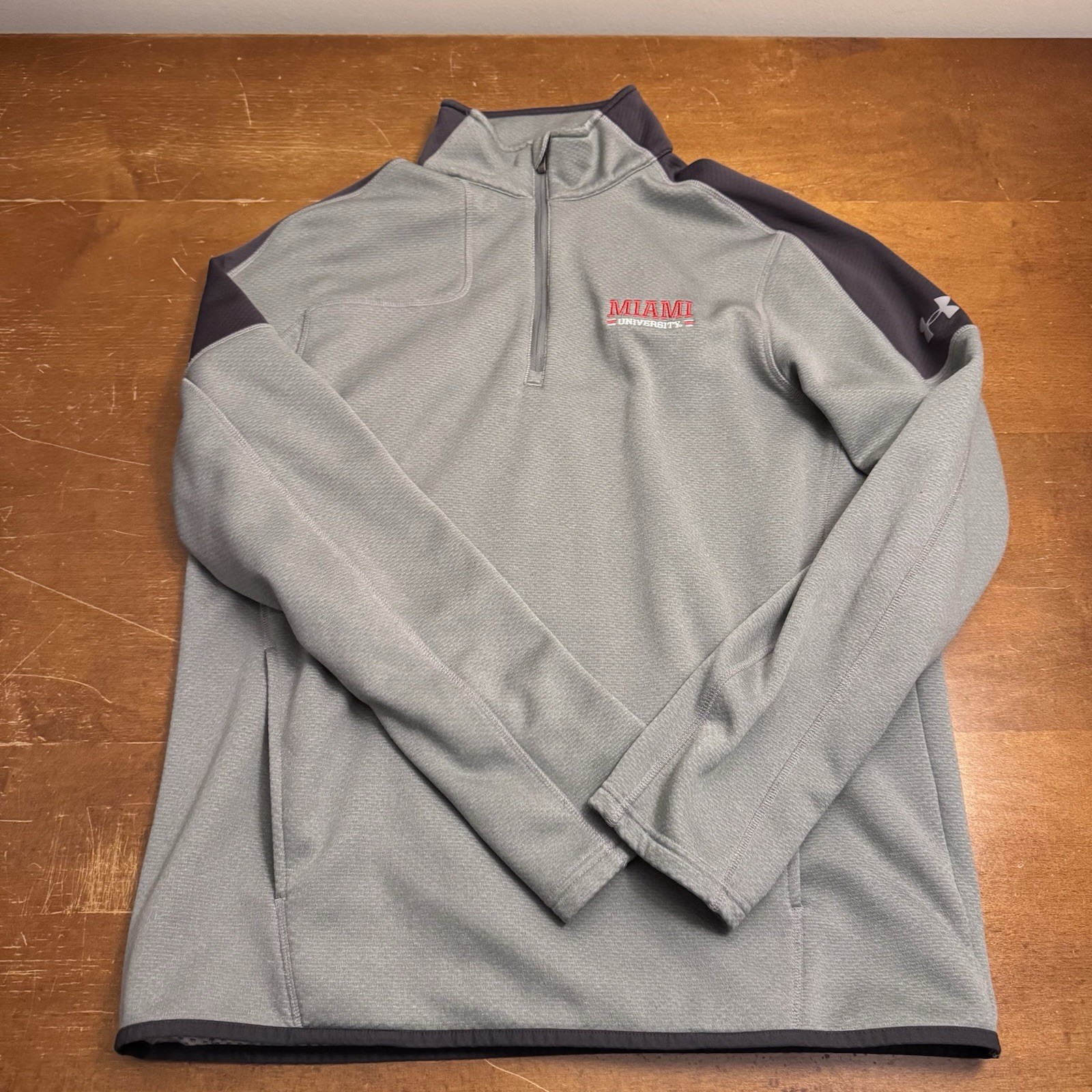 Miami RedHawks Sweater Mens Large Gray Pullover 1/4 Zip Under Armour Miami RedHawks Sweater Mens Large Gray Pullover 1/4 Zip Under Armour