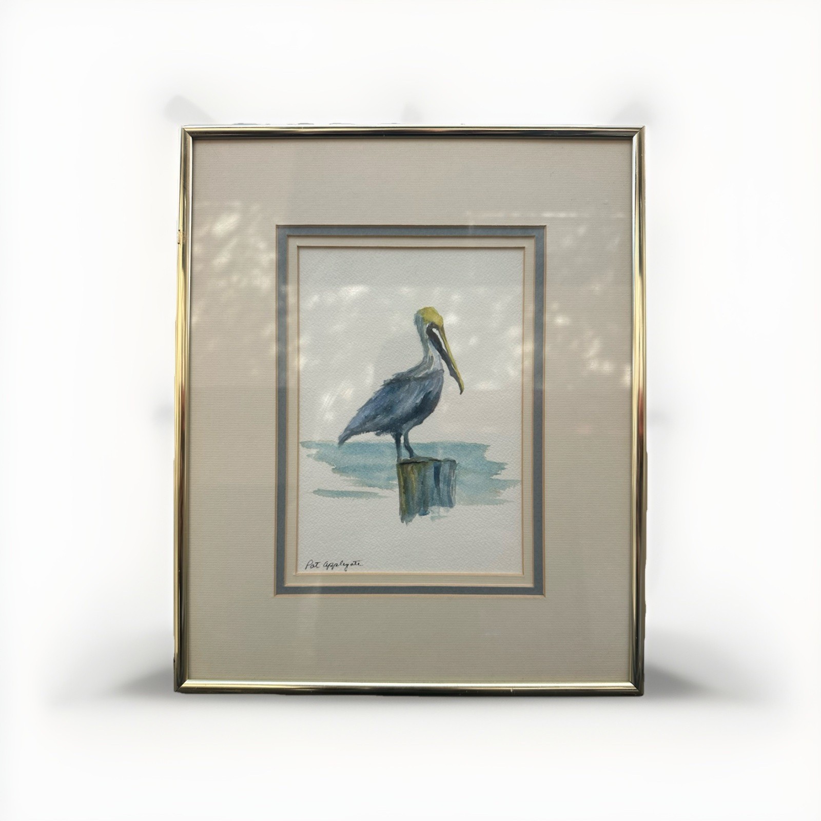 Original Watercolor Painting Florida Artist Pat Applegate “Pelican On post” Original Watercolor Painting Florida Artist Pat Applegate “Pelican On post”