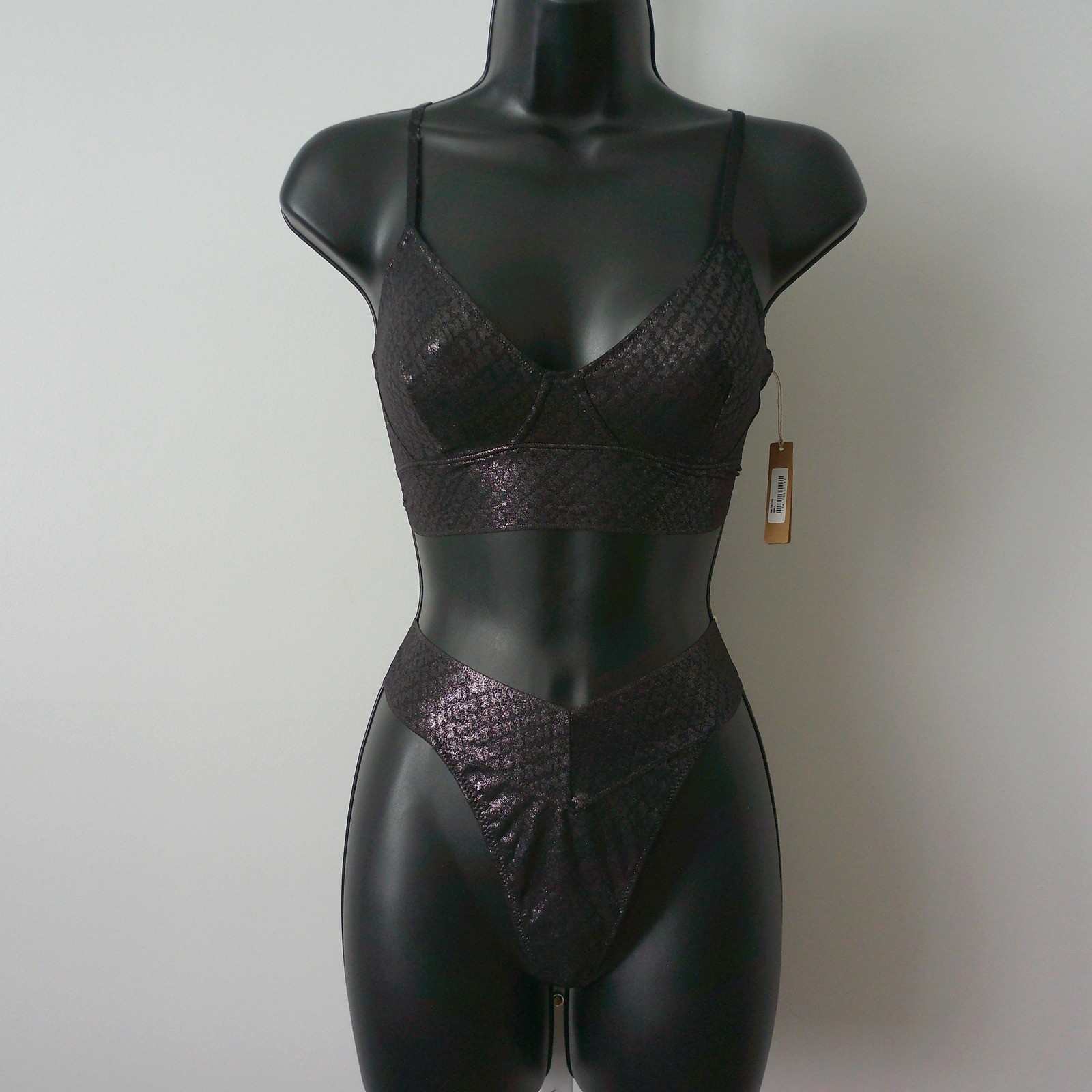 Skims Cotton Glitter Office Siren MobWife G-String Bra Lingerie Set M/L Black
